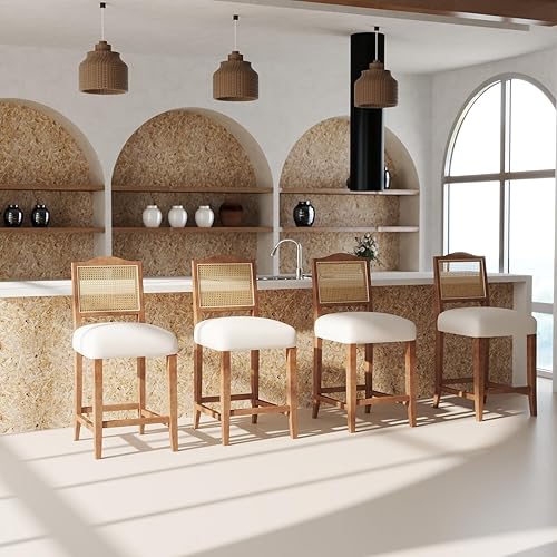 Miniatura 37 de CIMOTA Juego de 4 taburetes de bar de altura de mostrador, taburetes de bar de mediados de siglo, taburetes de bar con respaldo de cocina con patas