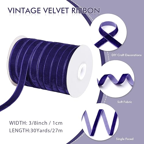 Miniatura 292 de Chuangdi 3/8 pulgadas, 60 yardas, cinta de terciopelo azul verde azulado de Navidad, cintas anchas de terciopelo vintage para adornos de árbol