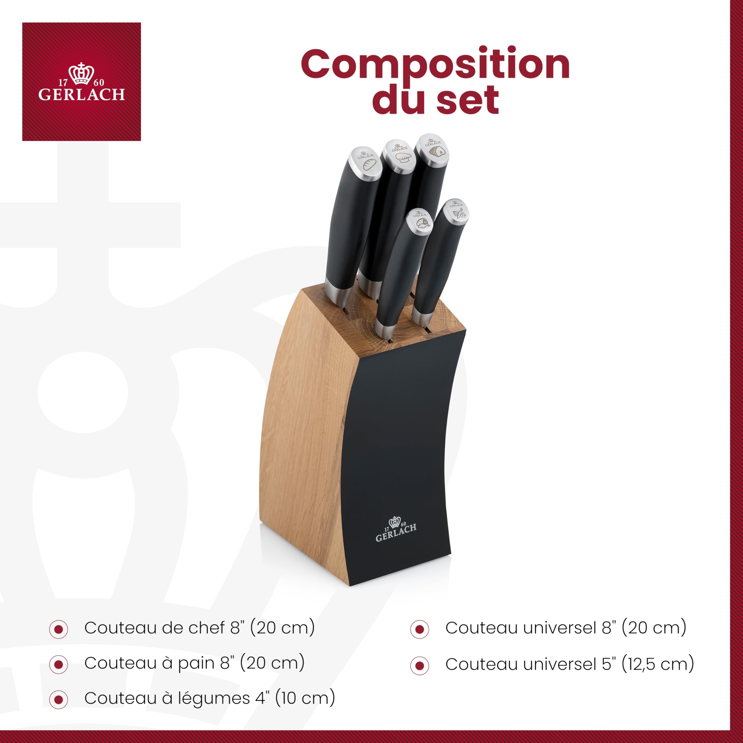 Gerlach - 5901035500006 | Bloc de couteau Deco Black | Acier inoxydable