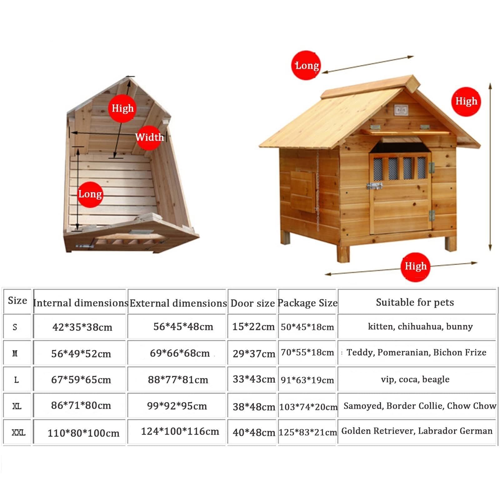Hundehütte für den Außenbereich, aus Holz, mit Anti-Biss-Design, Belüftung, leicht zu reinigen und zusammenzubauen, für kleine bis mittelgroße Hunde, Katzen und Kaninchen (Größe XL)