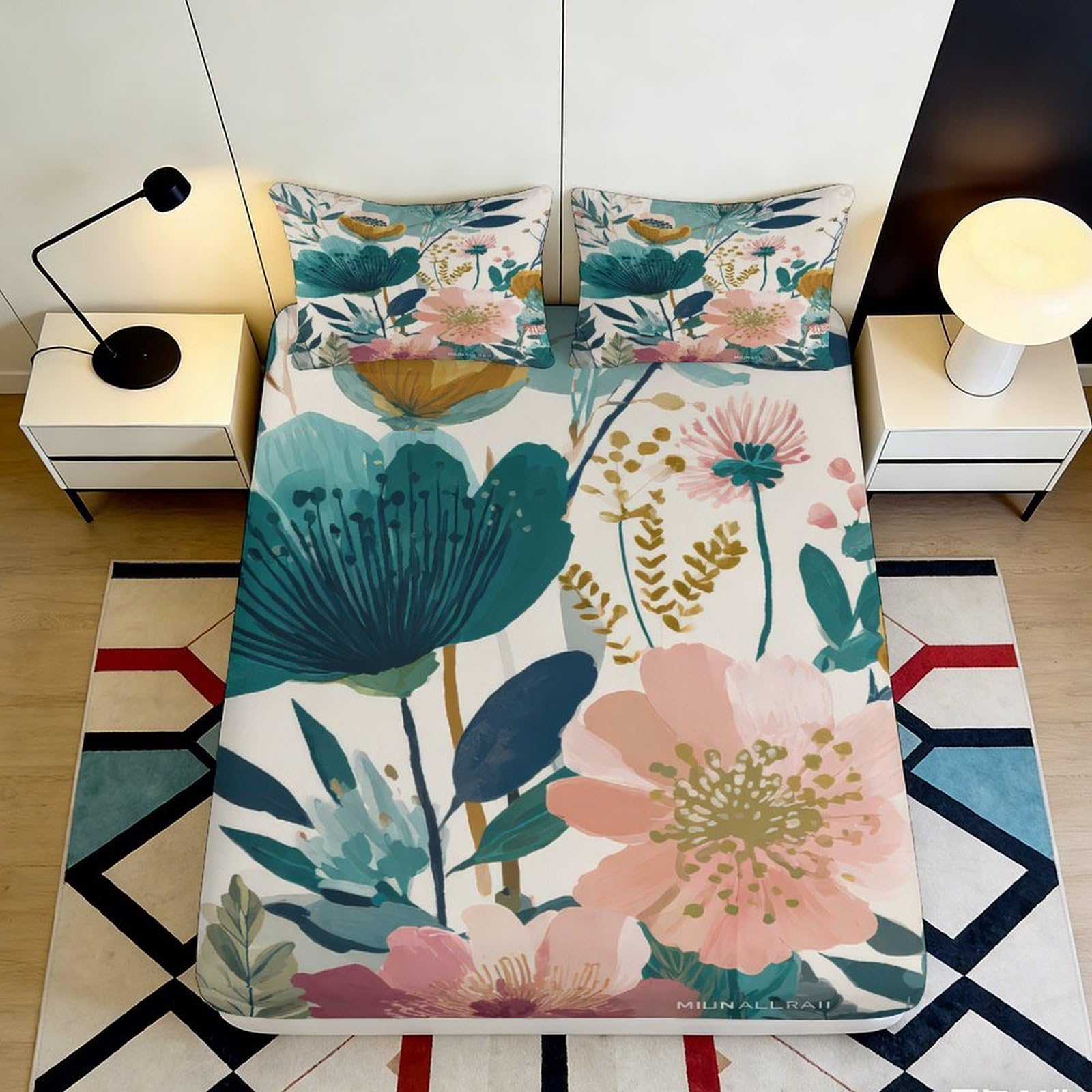 Pnayamiorkfel Style-7 3D Printed Botanical Watercolor Fitted Sheet Microfiber Soft Floral Art Mattress Cover Bedroom Guest Room Decor 90X200x25cm