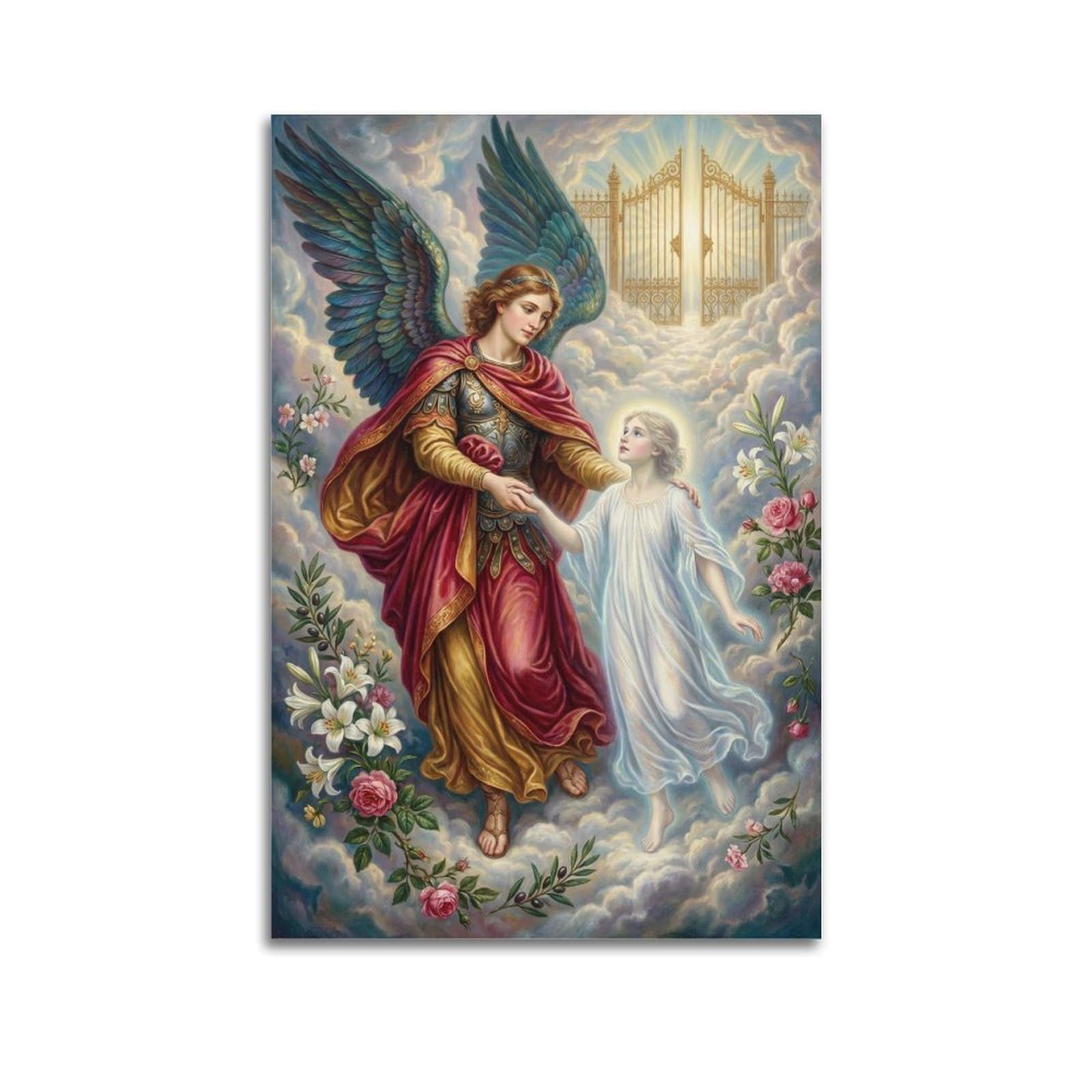 Okngb Unframe-Style Christian Poster St. Michael Archangel Kids To Heaven's Decorative Painting Canvas Art Picture 24X36inch(60X90cm)