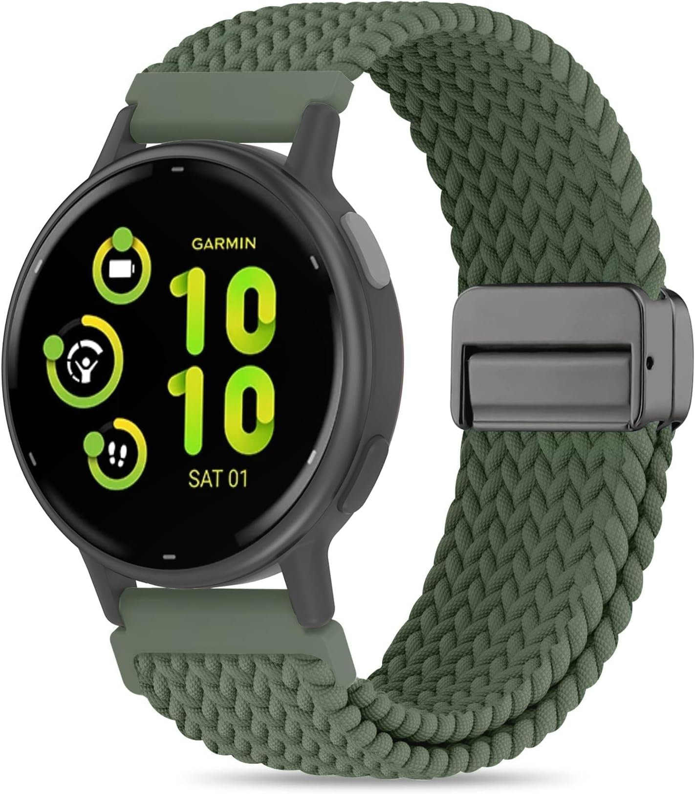 20mm Magnetic Braided Nylon Band Compatible With Garmin Vivoactive 6/Vivoactive 5/3/3 Music Watch Bands, Quick Release Stretchy Strap Replacement for Venu Sq 2/Forerunner 55/165/245/645