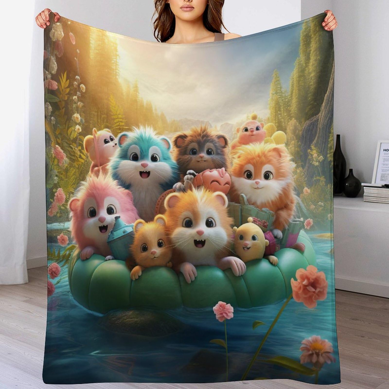 Couverture animaux mignons en polaire de flannel 100x130cm douce et chaude