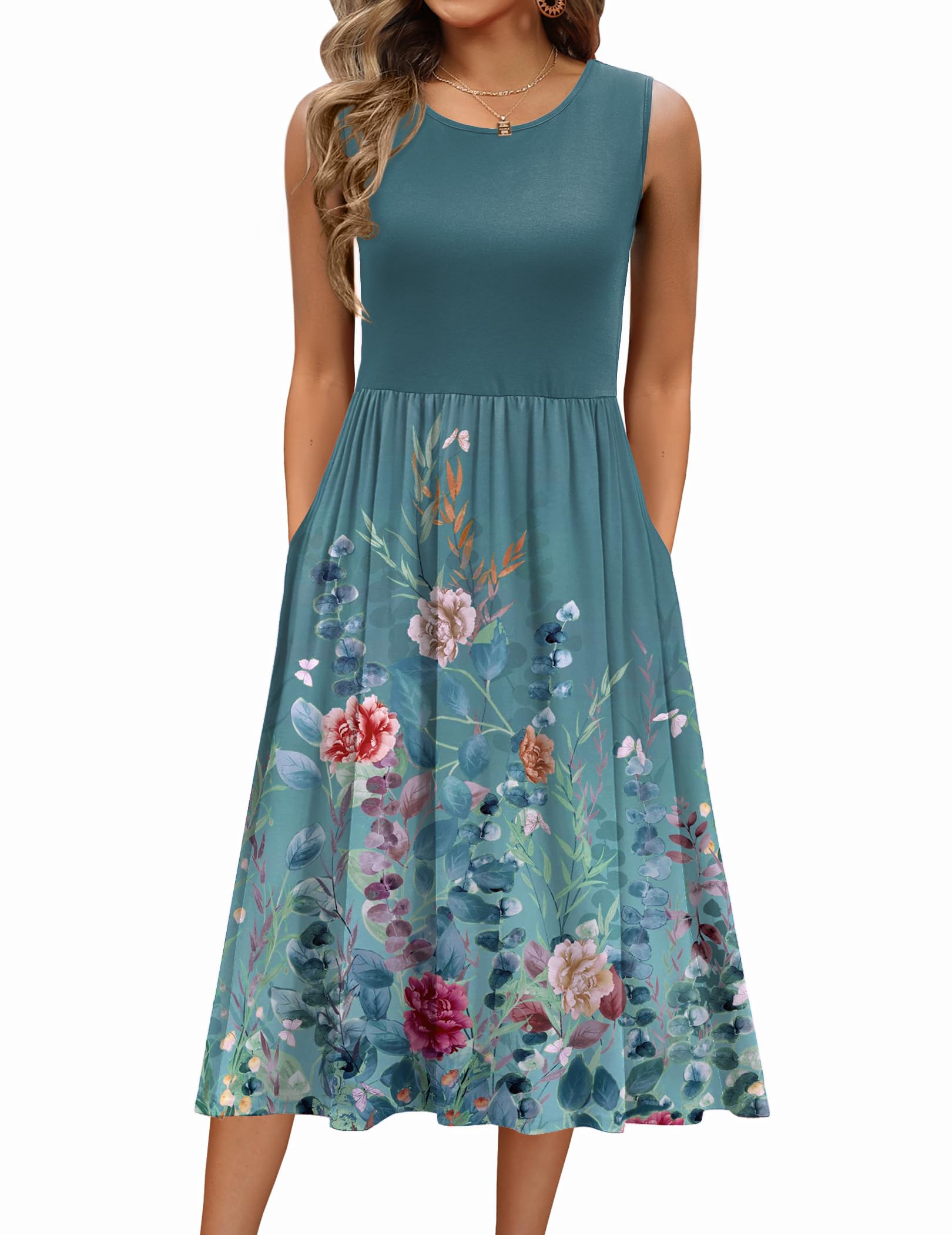 Zeagoo Women's Summer Tank Midi Dress with Pockets Floral Sleeveless A-Line Casual Loose T-Shirt Dresses Beach Sundress 2026