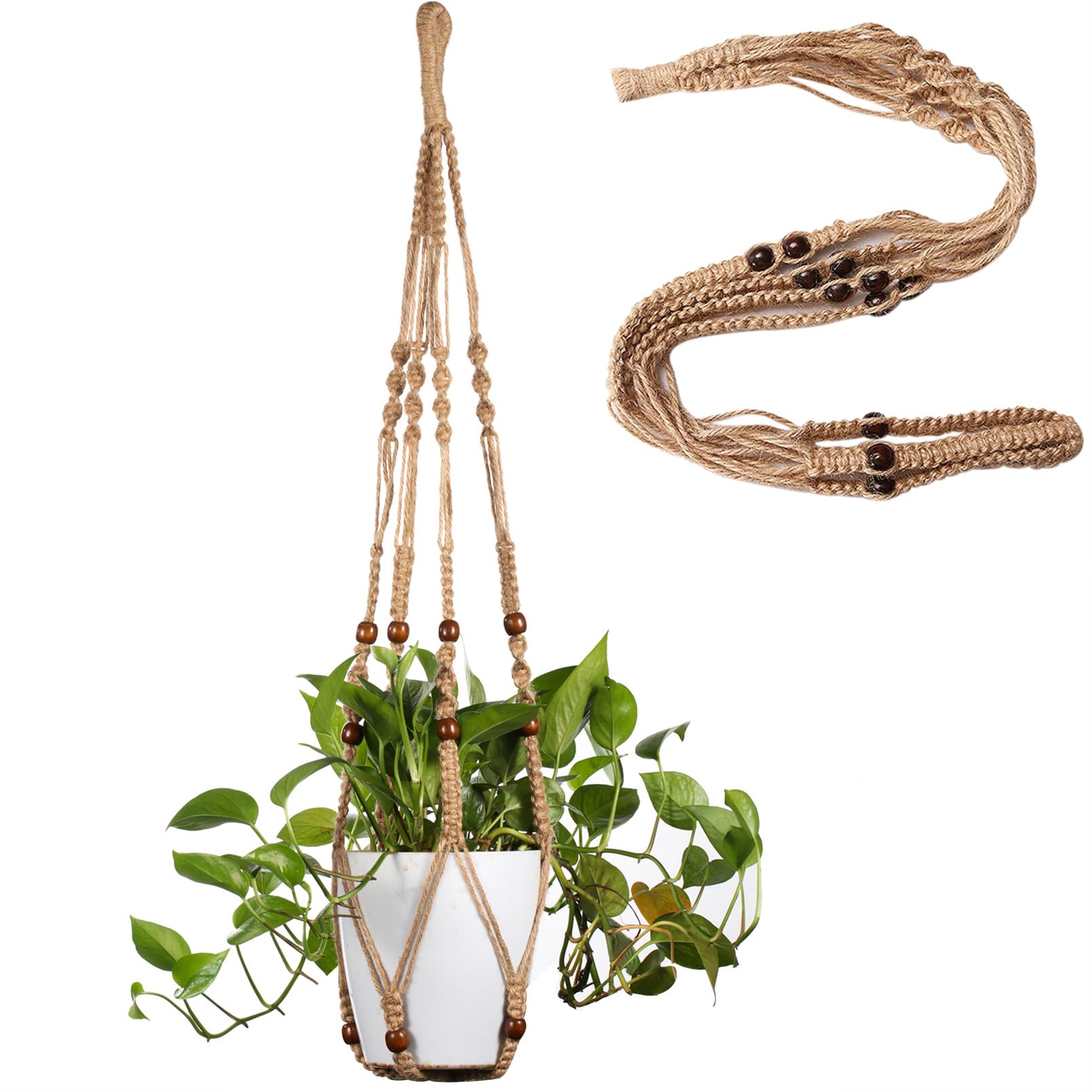 LINXIU Colgador de macramé para plantas, estilo bohemio, para interiores, cestas colgantes de pared, soporte para macetas con cuentas para decoración de 35 pulgadas