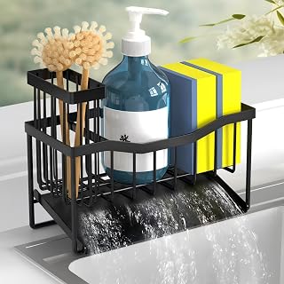 Rustproof Maifan Kitchen Sink Caddy: Sponge Holder with Self-Draining Tray, Brush Storage & Anti-Slip Base for Organized Counters