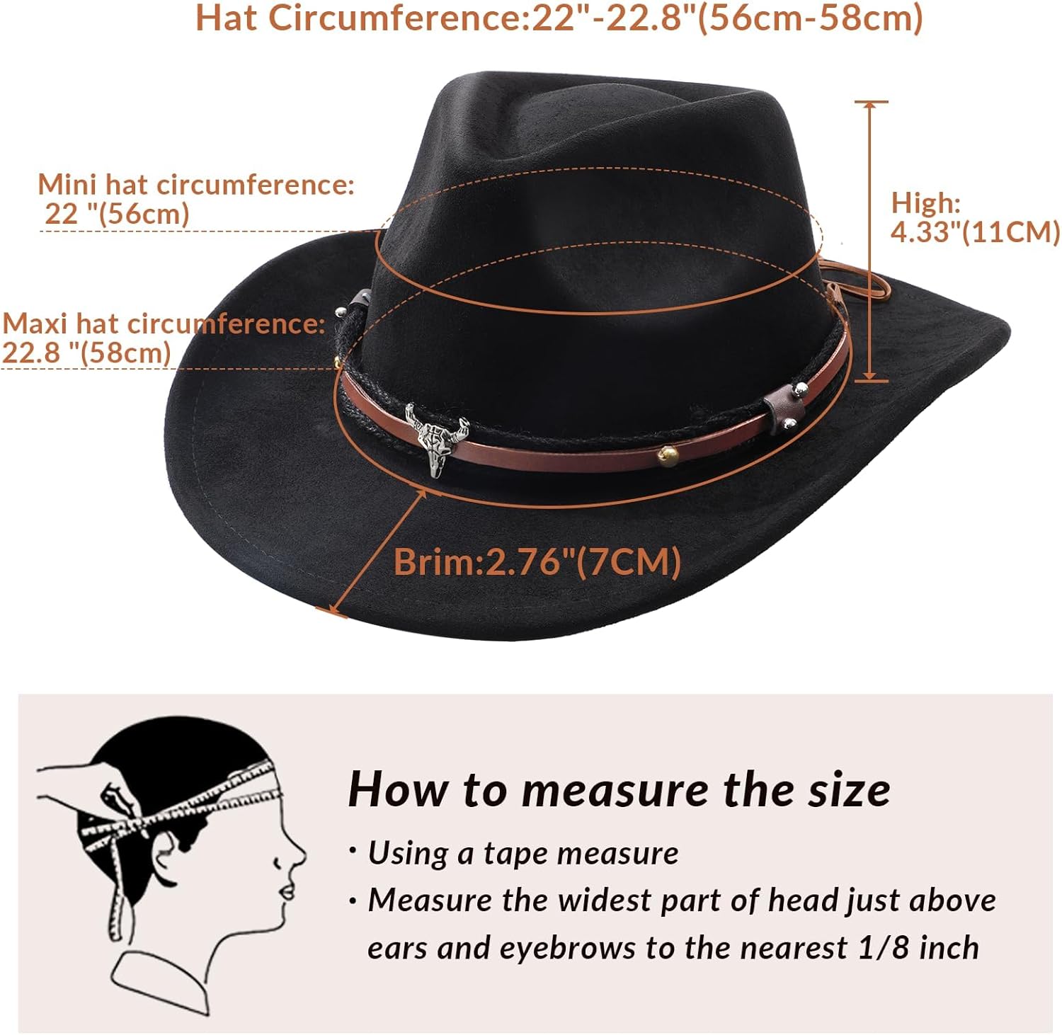 SANSTHS Cowboy Hats for Men Women Cowgirl Hat Wide Brim Felt Hats Western Leather Cowboy Hats for Lover - Image 5