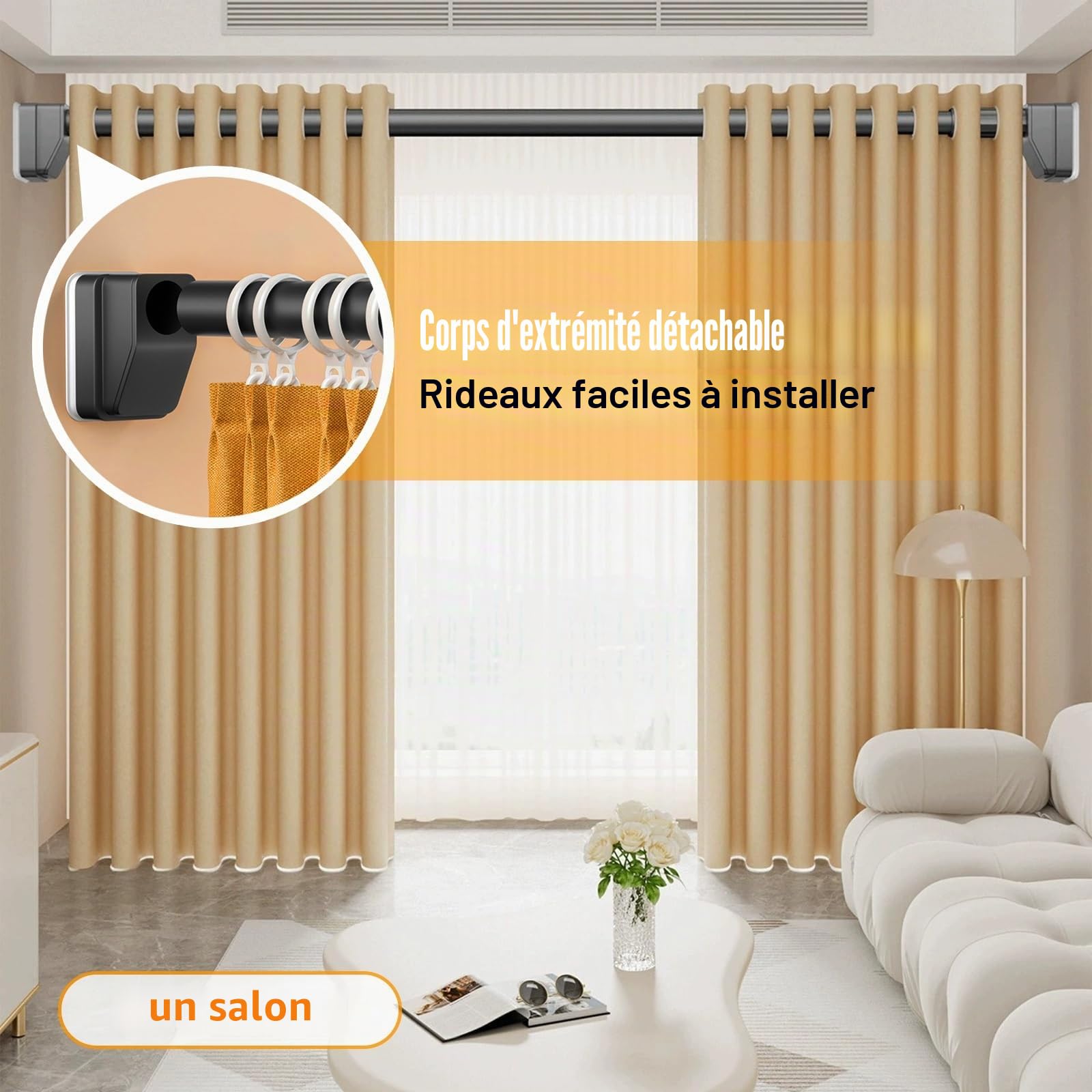 Tringle à Rideau de Douche Réglable 40-490cm, Tringle télescopique sans perçage, ne rouille jamais Tringle à rideau extensible pour rideaux de salle de bain et chambre à coucher(Noir,310-400cm)