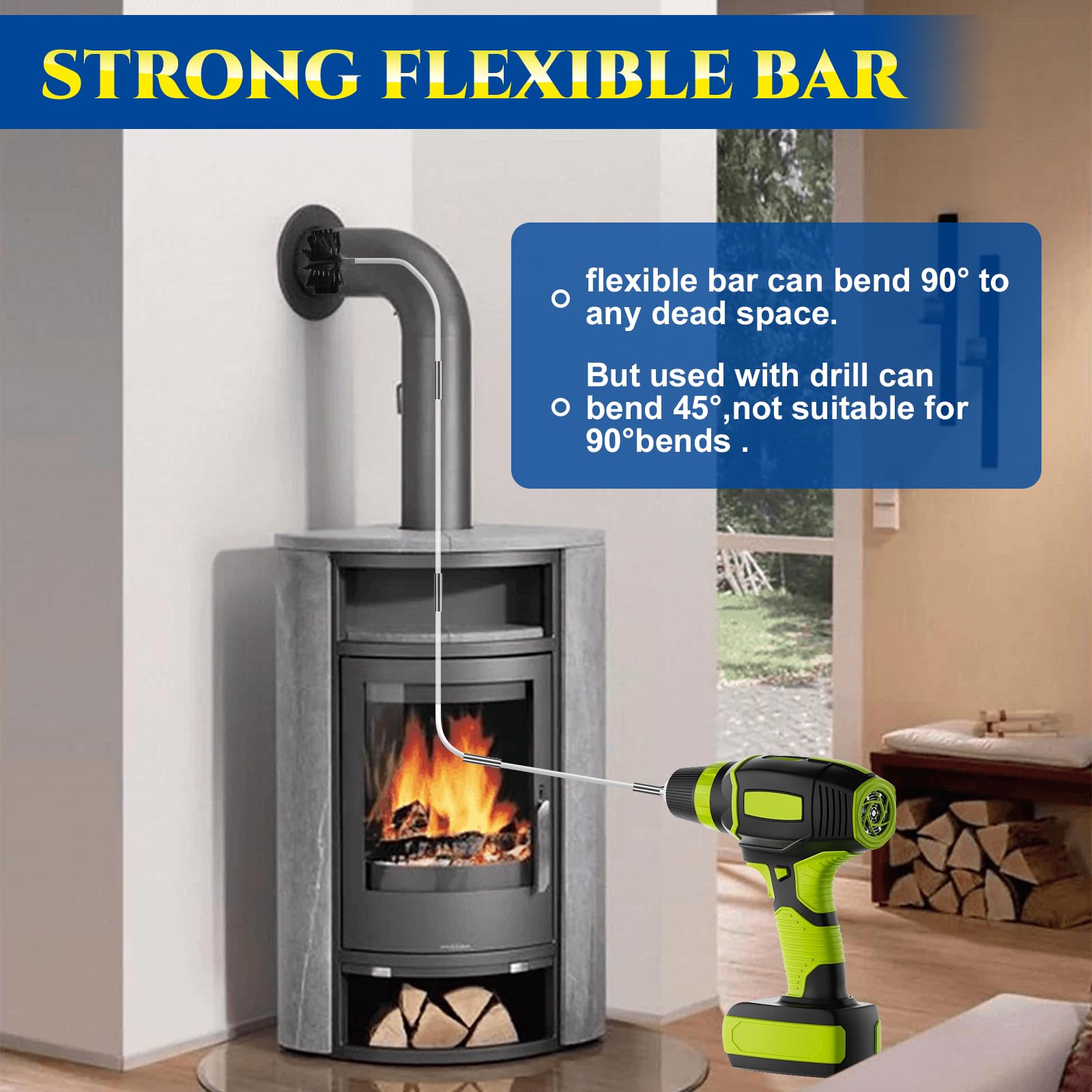 Udbrud Schoorsteenborstelset, Ovenpijpborstel Reinigingsset Bevat 9 Flexibele Stangen 410 Mm 1 Borstelkop En Zeskantige Stang Schoorsteenborstel Schoorsteenveger Schoorsteenveger Voor 1607384890