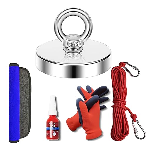 Kit de pesca con imán, imanes grandes y fuertes de tierras raras de 300 libras, resistente con cuerda de 33 pies, imán de neodimio de alta potencia