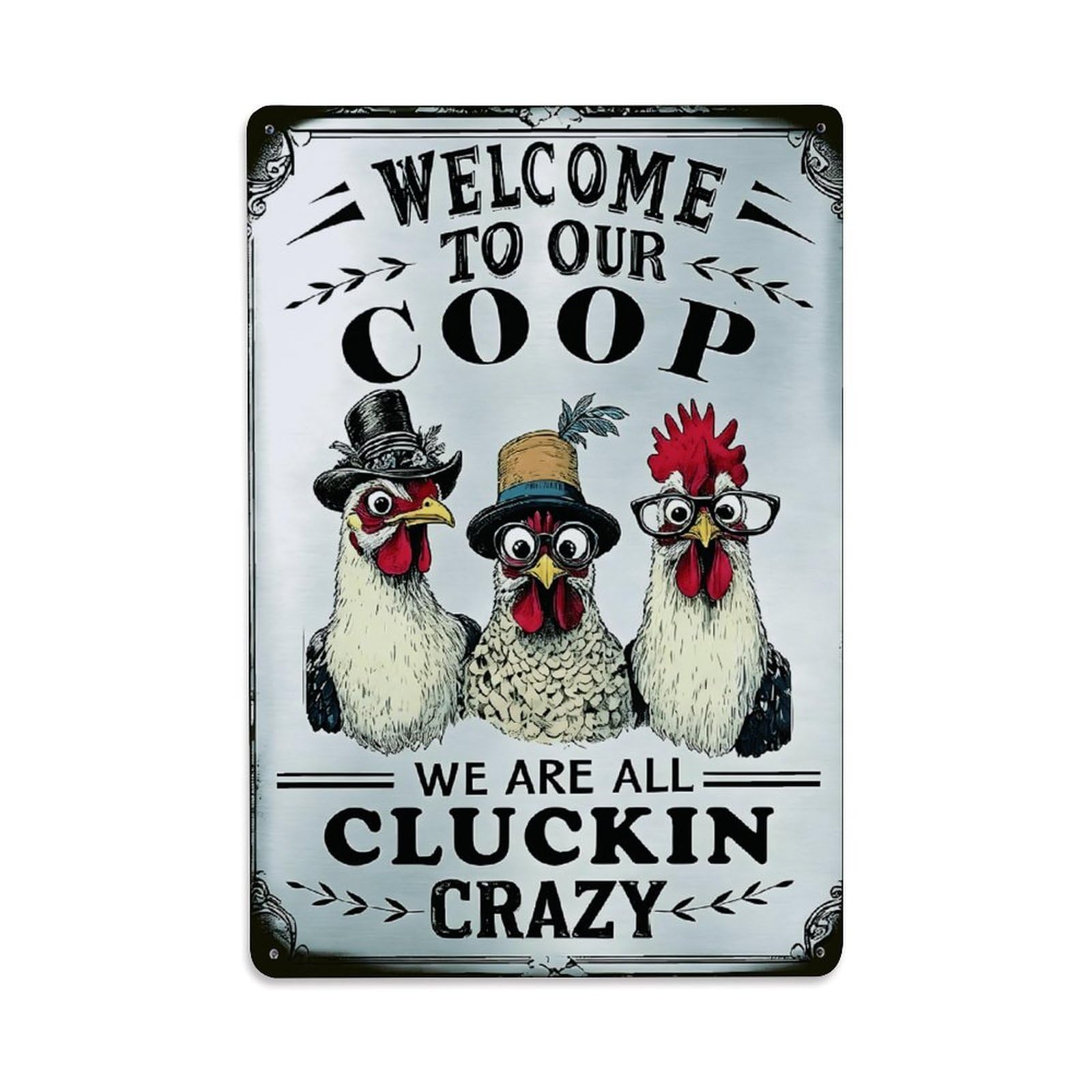 Welcome To Our Coop Funny Chicken Decor Sign Vintage Aluminium Metal Sign, Retro Wall Decor for Home, Bar, Garage & Farmhouse 30x20cm