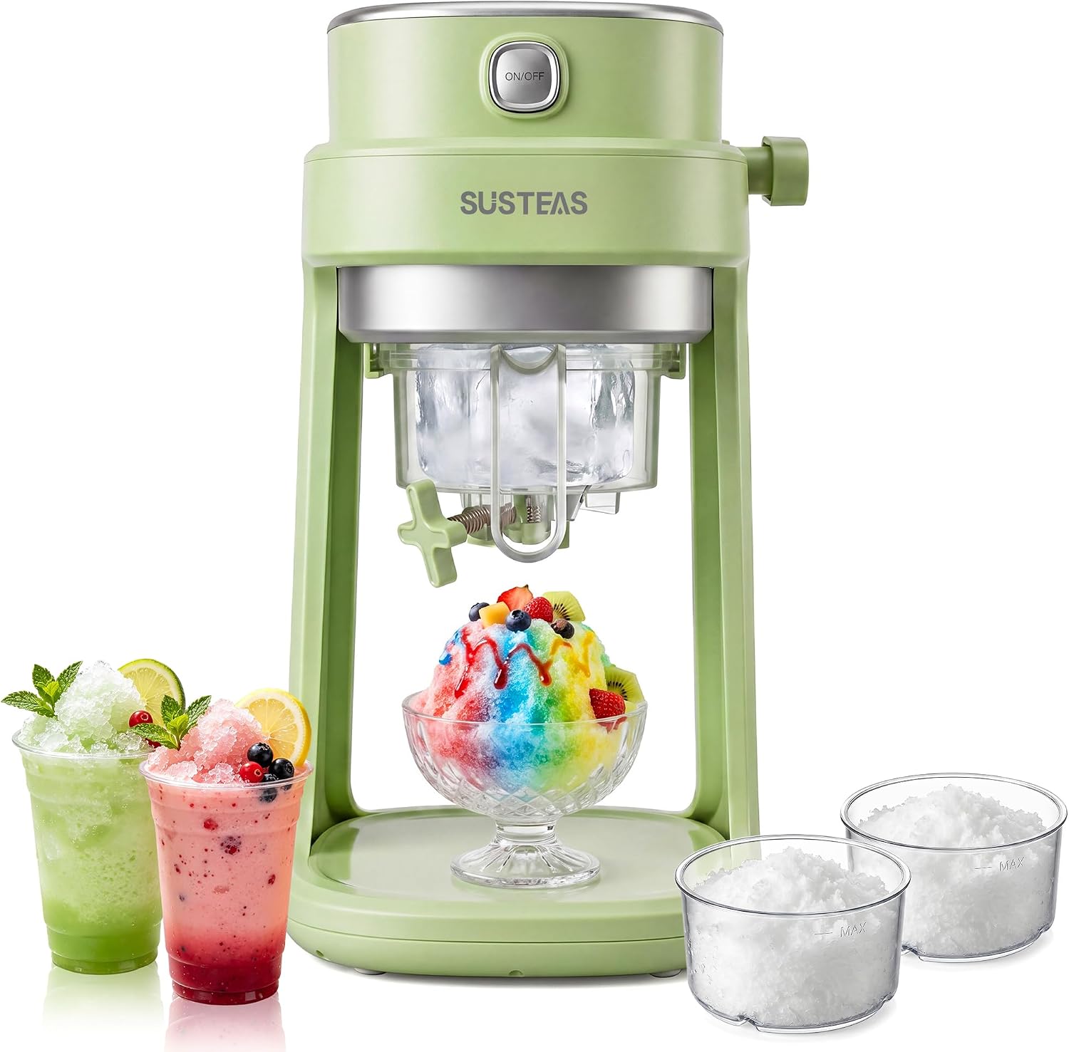 SUSTEAS Snow Cone Shaved Ice Machine,with Adjustable Knob,Electric Ice Shaver Slushie Machine for Kids Birthday Party, House Warming Gifts New Home, Kitchen Gift Ideas, Green