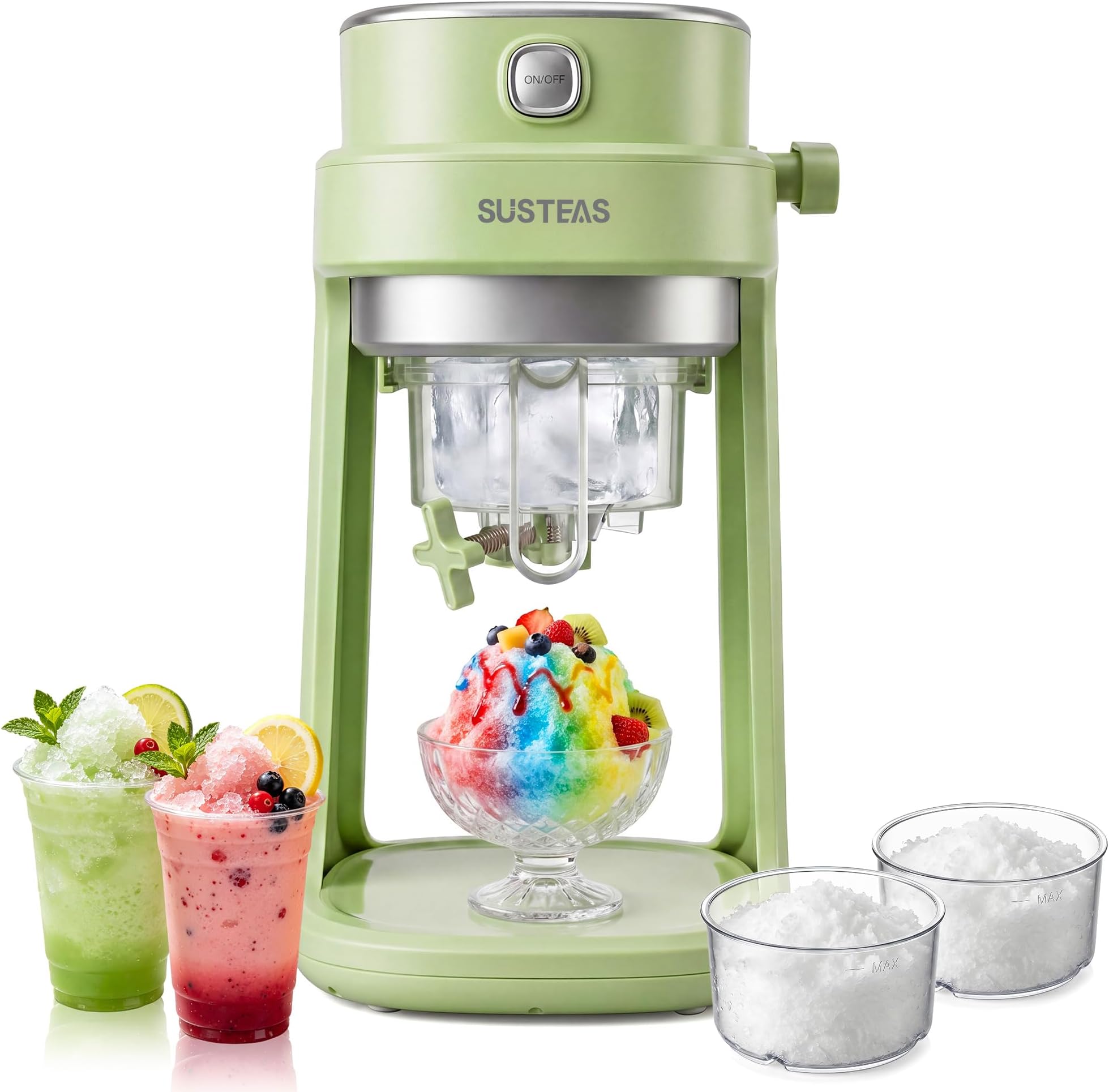 SUSTEAS Snow Cone Shaved Ice Machine,with Adjustable Knob,Electric Ice Shaver Slushie Machine for Kids Birthday Party, House Warming Gifts New Home, Kitchen Gift Ideas, Green