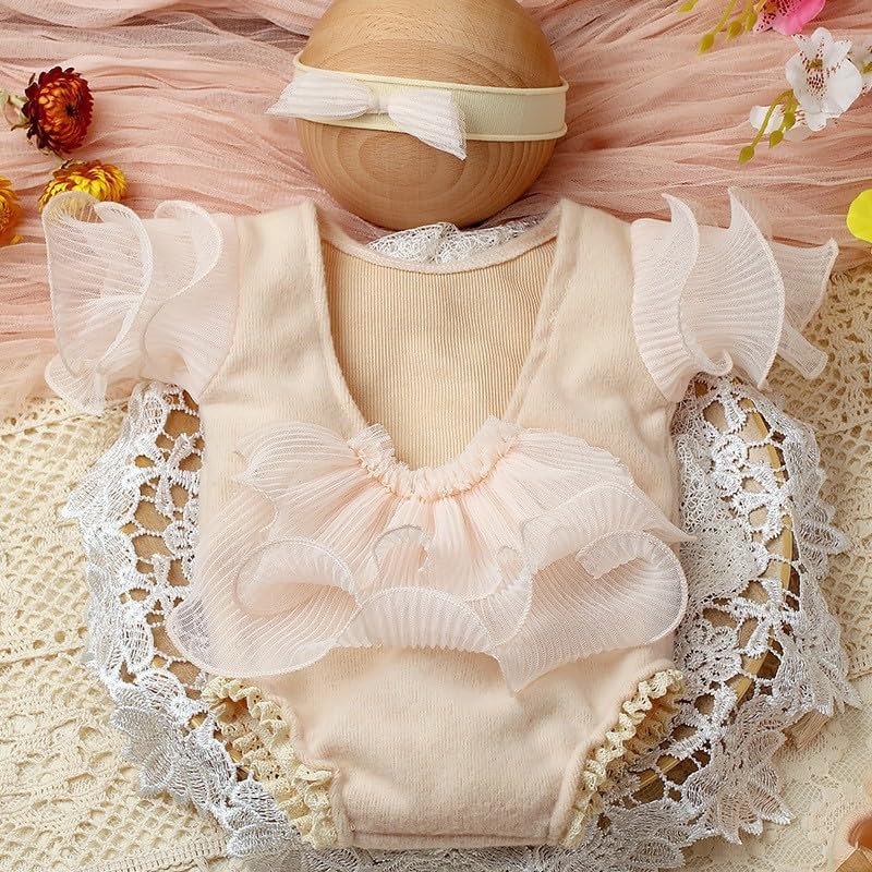 Newborn Photography Outfits Girl Baby Photography Props Lace Romper With headband Baby Photo Outfits Girls Photo Props - Image 2