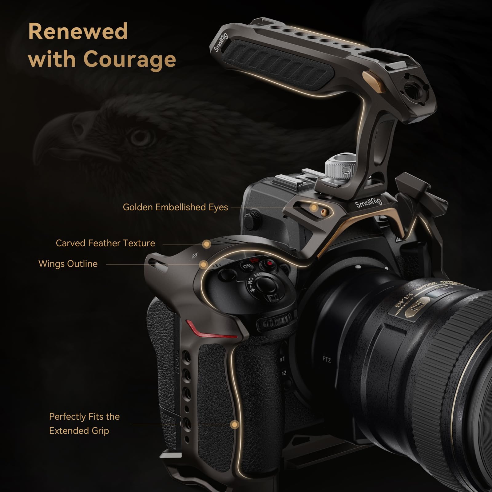 SMALLRIG Zestaw Klatki Aparatu "Night Eagle" Z8 Aparatu dla Nikon Z8, PełNa Klatka Aparatu ze Stopu Aluminium, z Płytką Szybkiego Uwalniania dla Arca-Swiss i Mocowaniem Zimnej Stopki do mikrofonu 4317