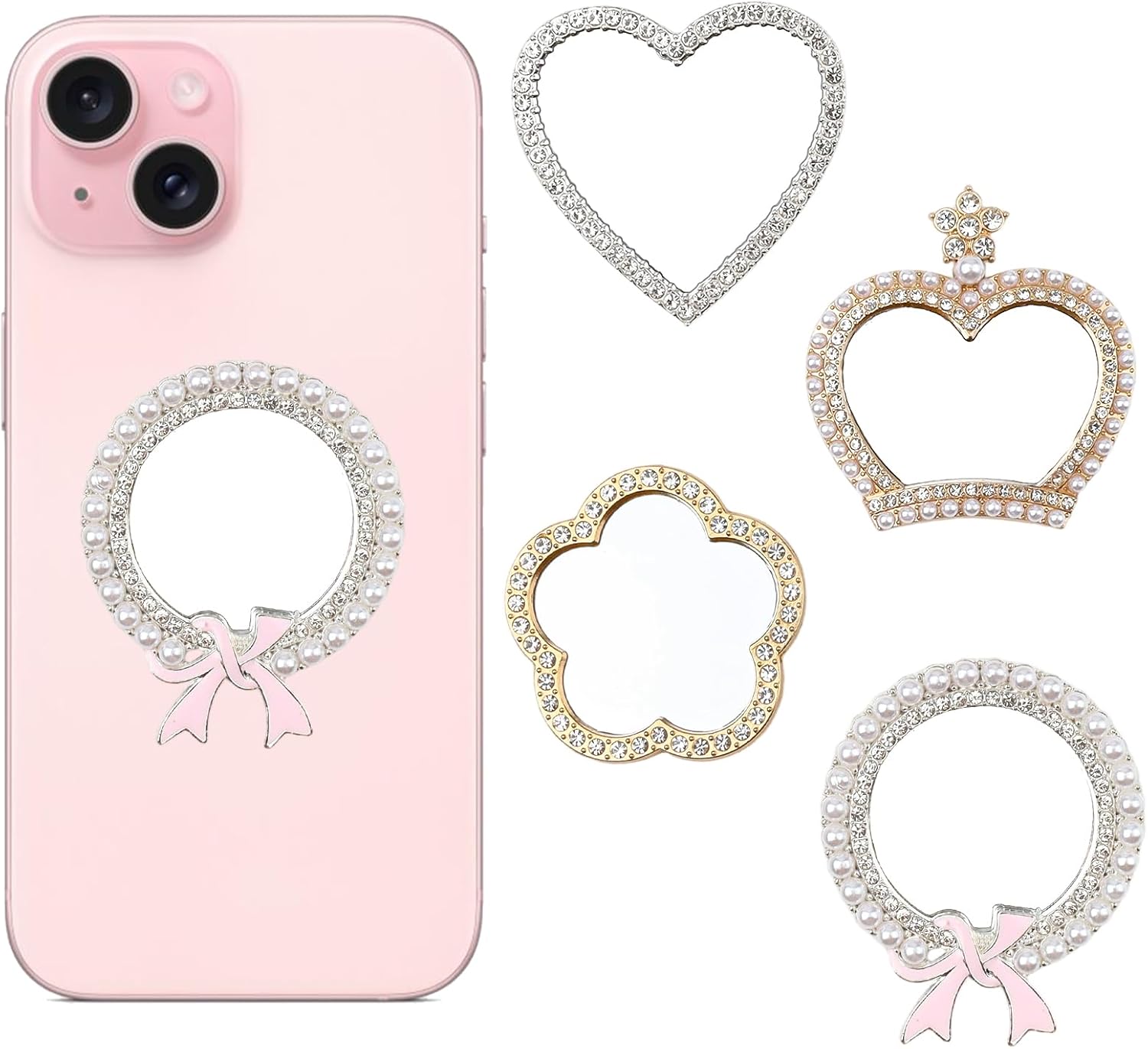 4 Pcs Heart Shape Phone Mirror - 2.2" Stick-on Bling Cellphone Mirror, Zinc Alloy Frame Adhesive Makeup Mirrors, Decal Cellphone Stick-on Mirrors for Phone Case Back