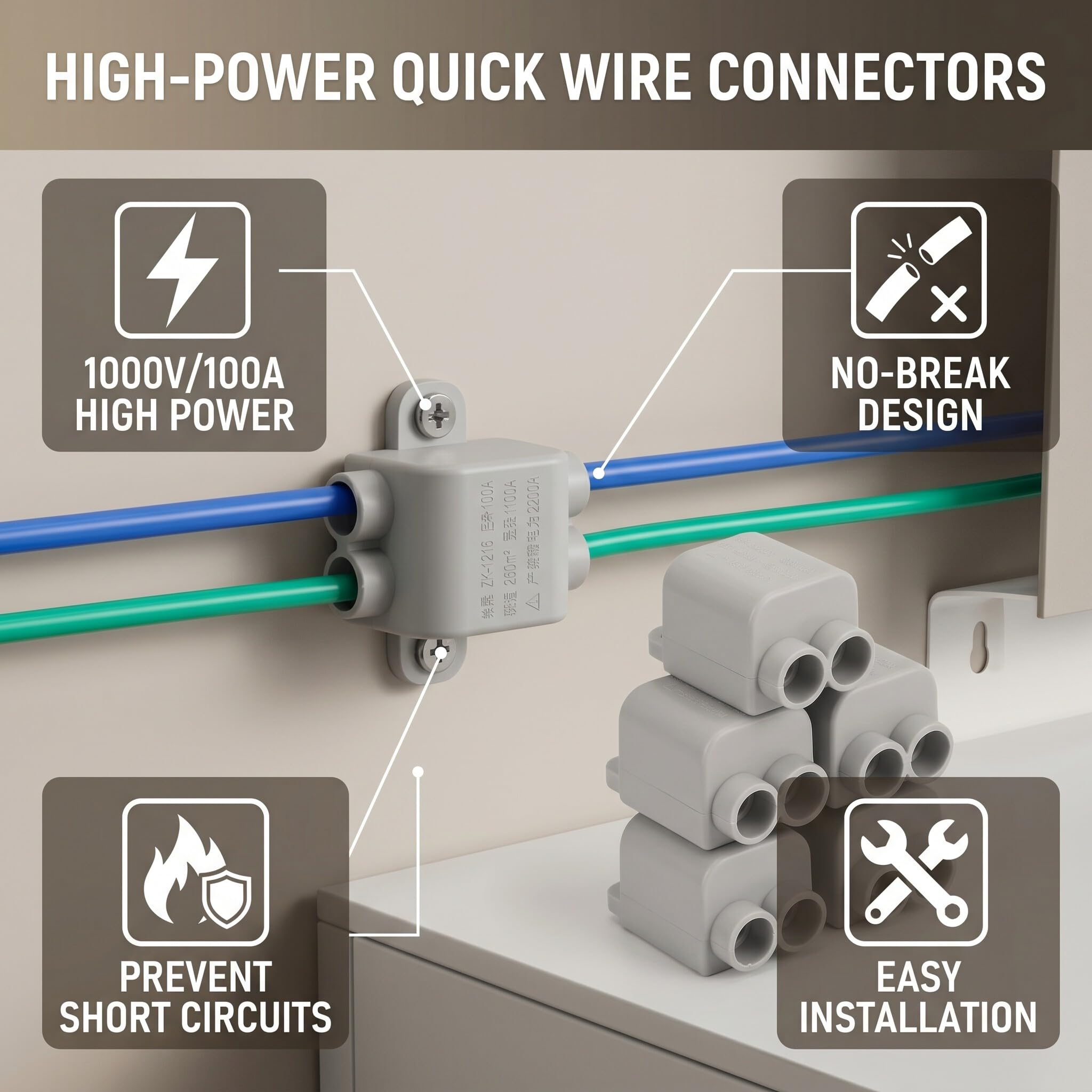 6 Pezzi Tipo T Connettore Splitter Cavo Ad Alta Potenza Spina a 3 Vie Scatola di Giunzione Linea 1000 V 100 A ZK‑1216