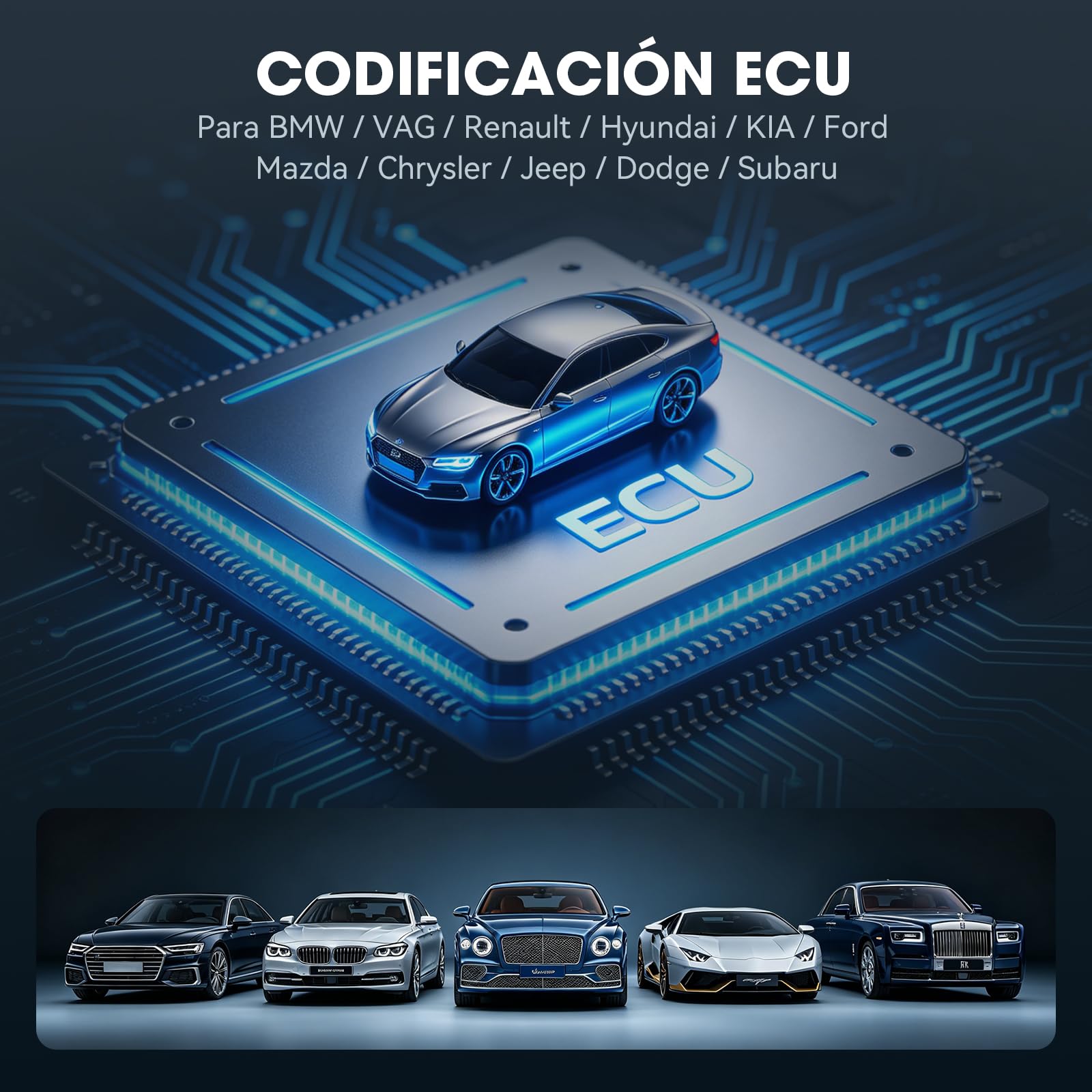 JU2000 Máquina Diagnosis Coche, Escáner de Todos los Sistemas con Bluetooth, 50 Servicios, Codificación ECU, Prueba Activación, Auto Vin, CANFD, DoIP, Programación TPMS, Actualización WiFi