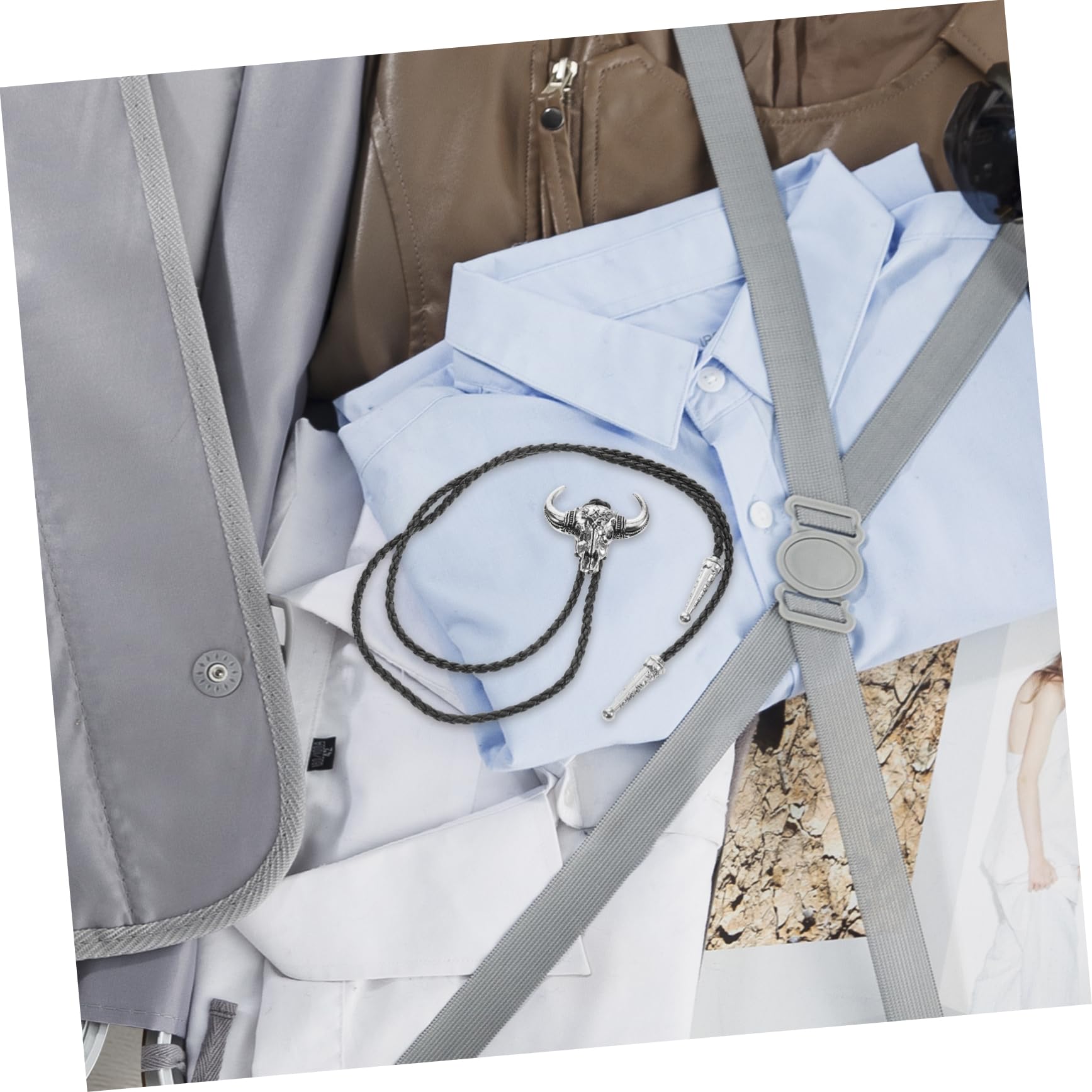 Bolo Tie Adjustable Bull Shaped Western Necklace for Men and Women Faux Leather Unique Design for Outfits and Various Occasions