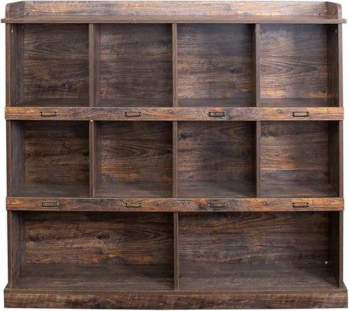 Miniatura 7 de PKUGU Estantería abierta de 3 niveles, estantería de 10 cubos, estantería de gabinete vertical, estantes de almacenamiento de pie, granja moderna de