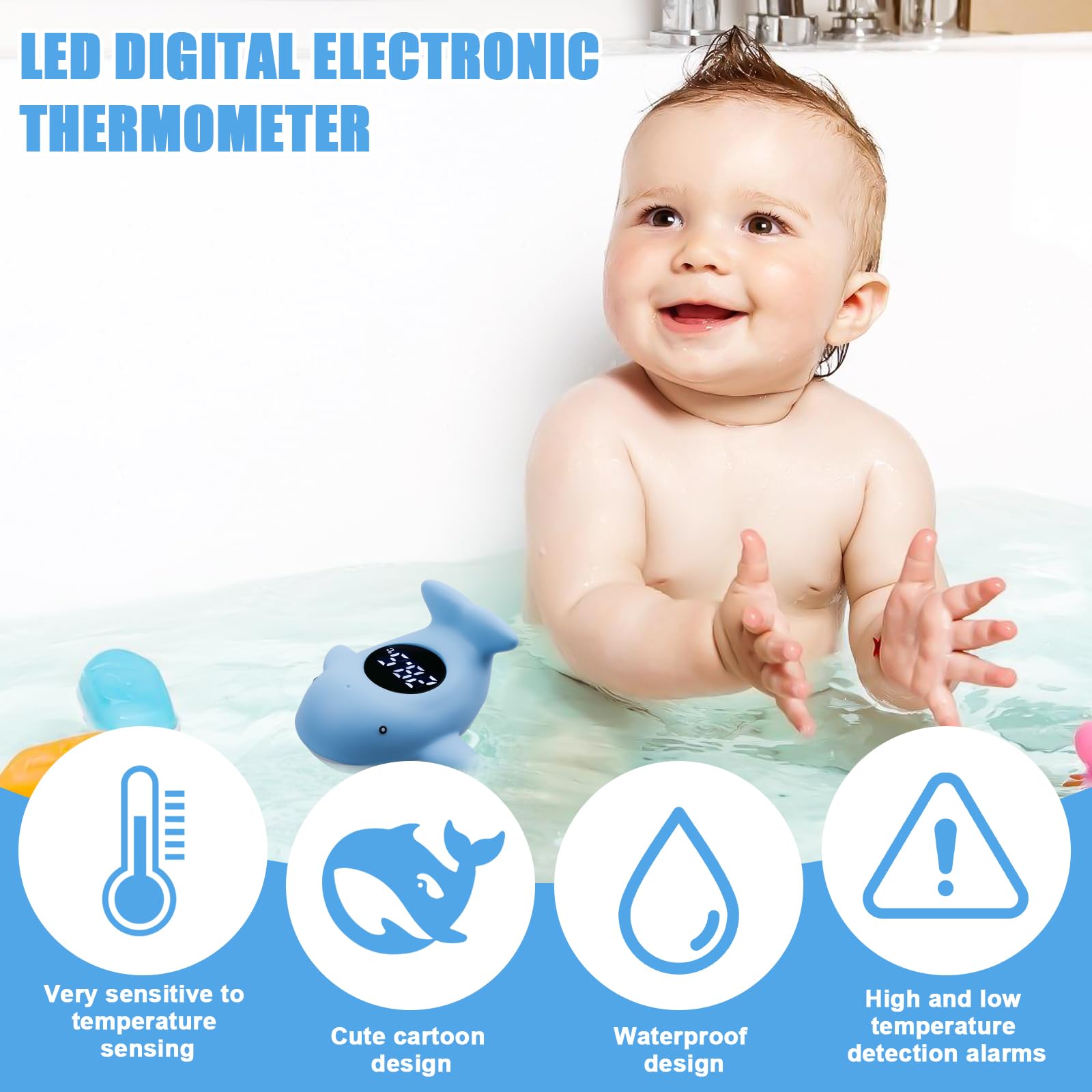 Balena Termometro da bagno per bambini: Termometro digitale per vasca da bagno Termometro veloce e preciso per vasca da bagno Termometro da bagno per neonati giocattolo da bagno galleggiante