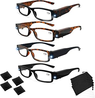 4 Pack Reading Glasses with Lights in the Frame Bright Led Readers Magnifying Glasses with Light for Men Women Led Reading Glasses Lightweight Reading Glasses Eyeglasses
