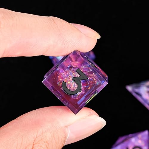 Miniatura 4 de DND Longan Dice, Dungeons & Dragons Edge Dados de resina afilada, 7 piezas de dados de núcleo líquido con caja de regalo. Troquel de resina chapada