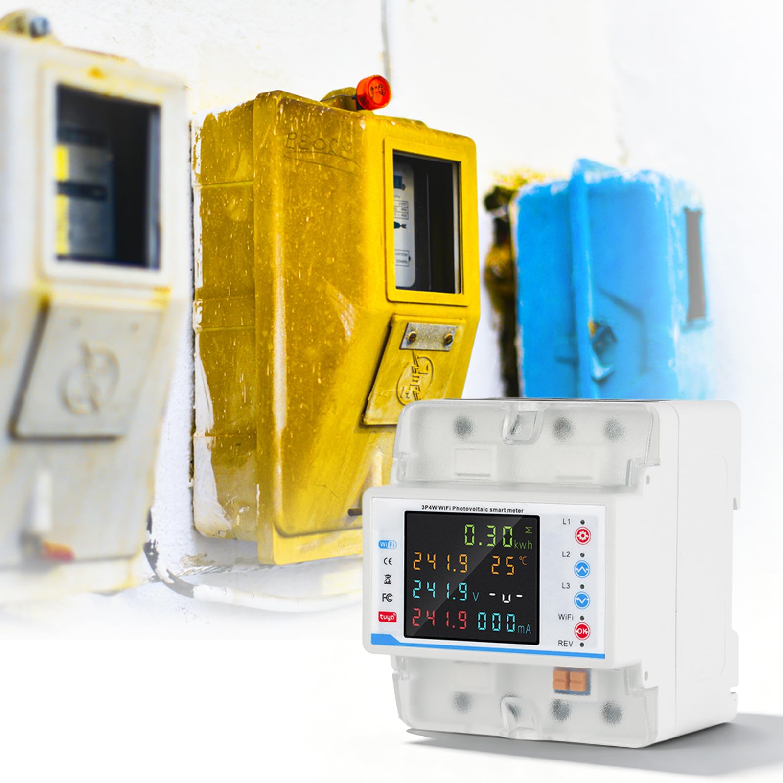 Vaileal 100 A 3 fases de electricidad, contador de electricidad 3 fases wifi, medidor trifásico Smart Meter wlan con control de tiempo/desequilibrio trifásico/pérdida de fase/protección contra retardo