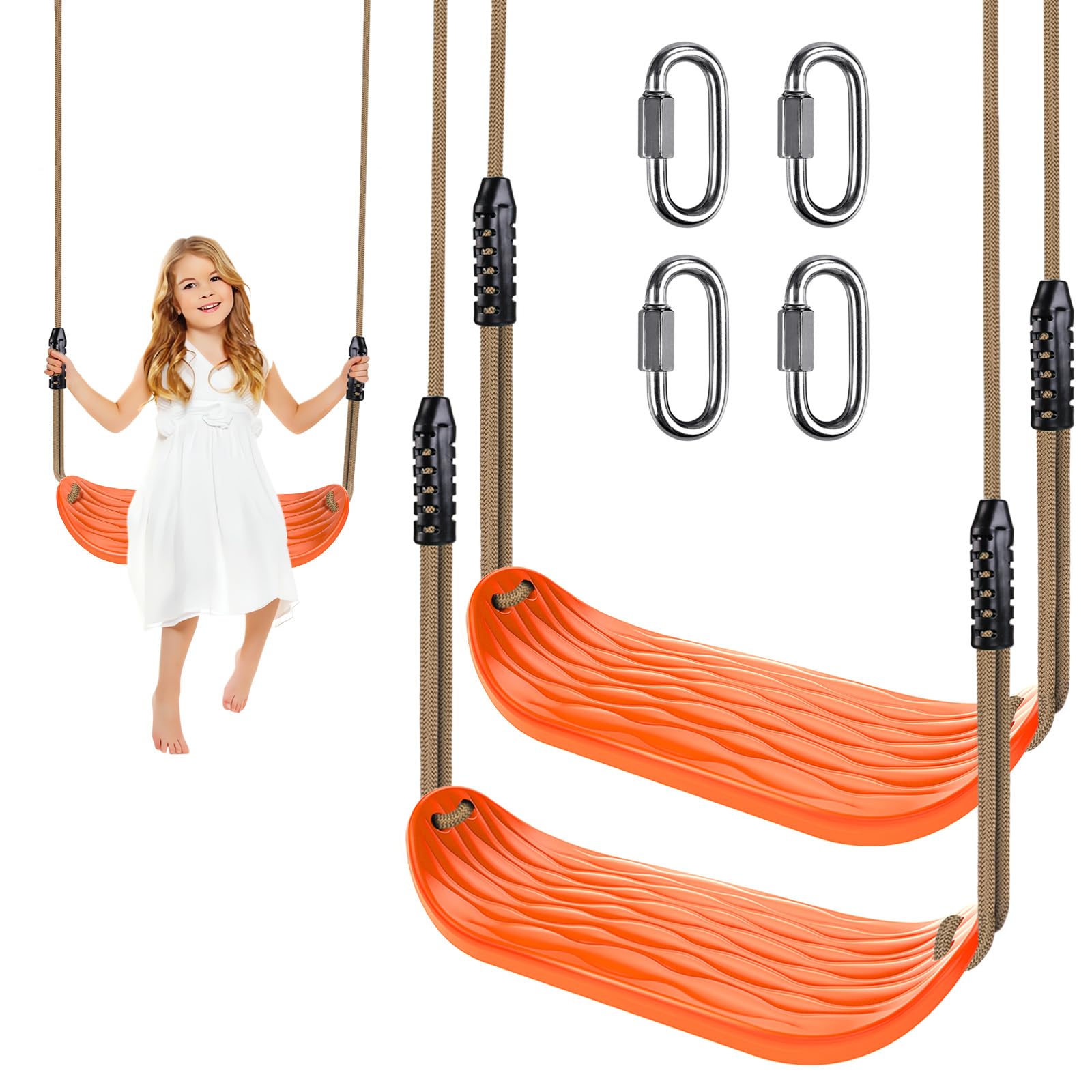BeneLabel 2 Packs Orange Swing Seat with Adjustable Length Rope 50 to 80 inch Swing Set Seats 220LB Capacity Heavy Duty Swingset Swings for Kids and