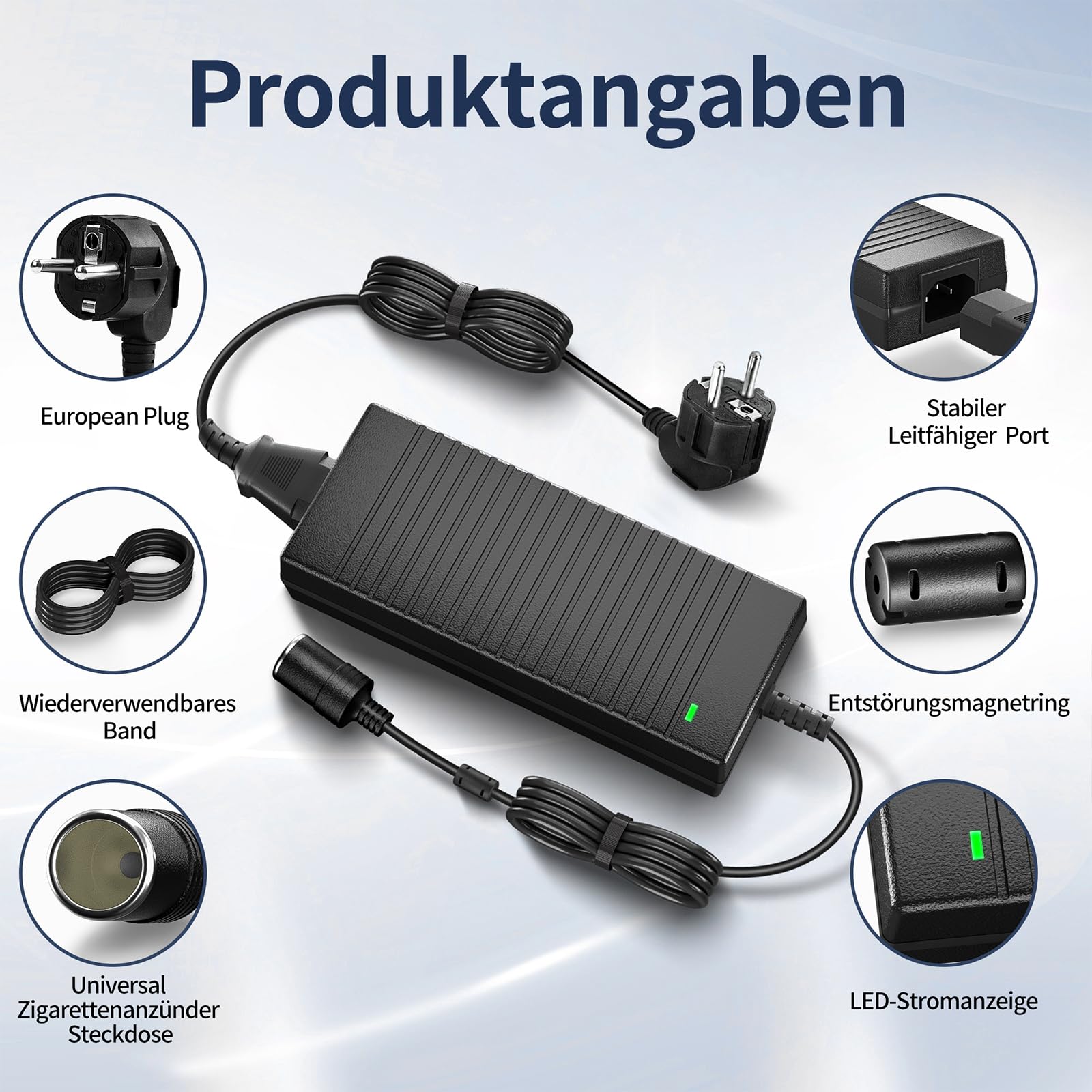Spannungswandler 230V auf 12V, 120W/10A/2.65M KFZ Netzadapter mit Zigarettenzünder auf Steckdose, Adapter für Kühlbox Reifenfüller, Autostaubsauger und andere Autogeräte C10