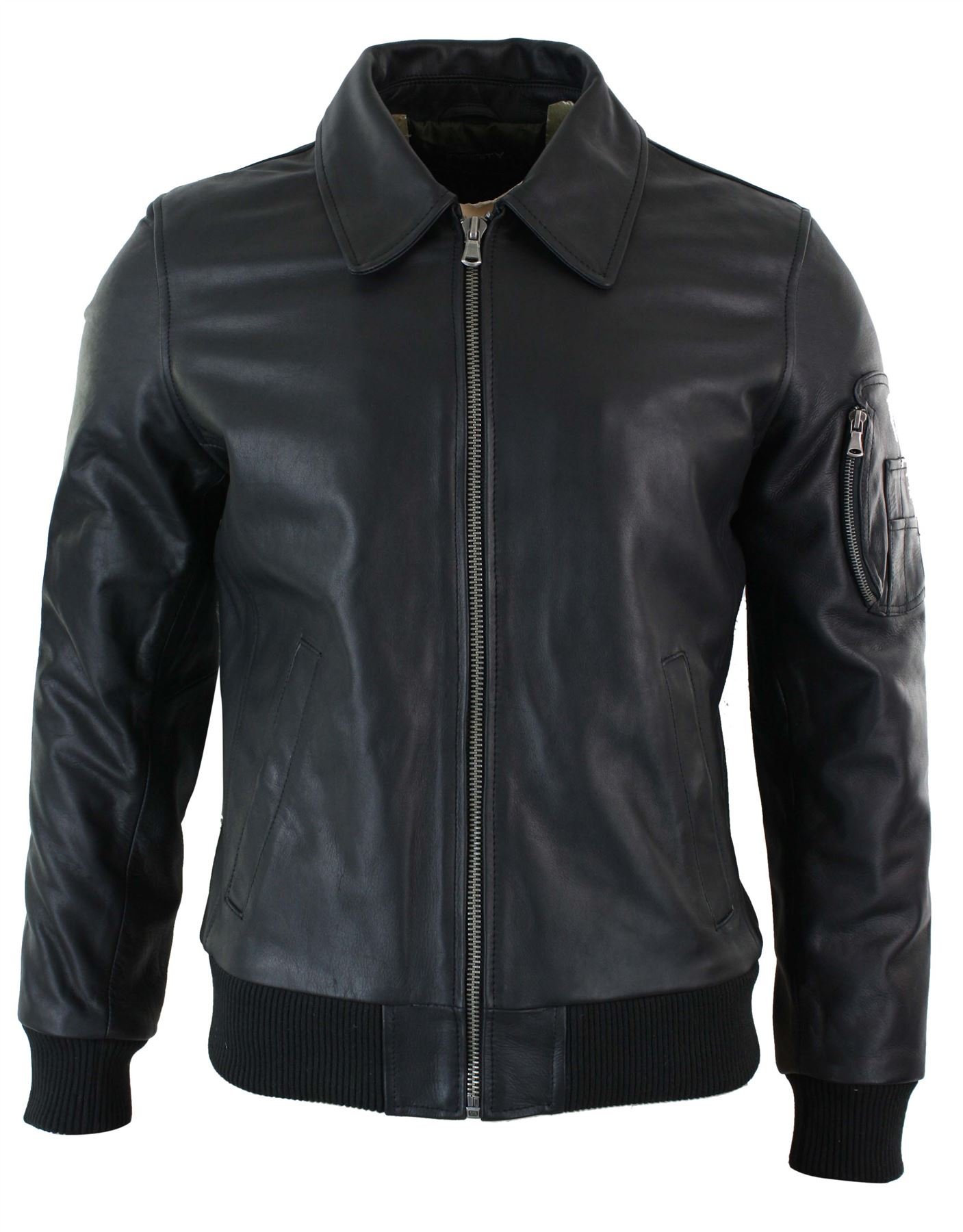 Infinity Leather Men's Black Genuine Real Leather Harrington Bomber Ma1 Classic Pilot Mod Jacket