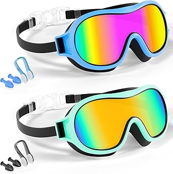 Aegend 2 Pack Swim goggles for Kids 3-15, Anti-Fog Anti-UV Wide Vision Waterproof, No leak Swimming goggles for Boys Girls