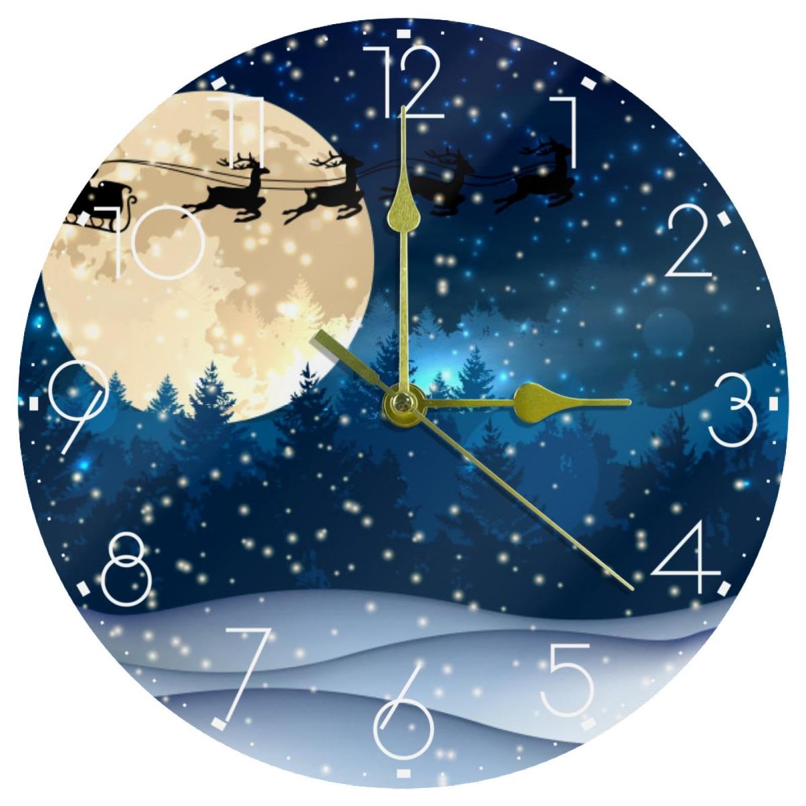 Horloge murale silencieuse pour chambre et salon décor de Noël traîneau en acrylique
