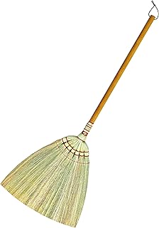 Asian Broom 46 inch - Straw Soft Sweep - Long Handle for Cleaning, Decoration, Wedding-Natural Whisk for House, Garage, Office,Kitchen - Indoor Grass Broom