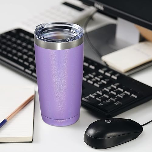 Miniatura 6 de MEWAY Vaso de 20 onzas con aislamiento al vacío de doble pared con purpurina, vasos de acero inoxidable con tapa y popote, tazas de café con