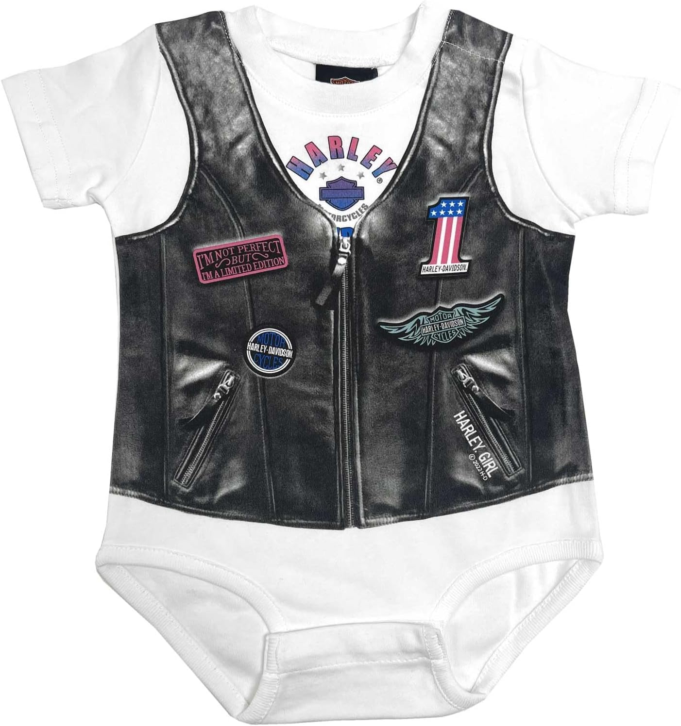 Harley-Davidson Baby Girls' Faux Leather Vest Short Sleeve Creeper