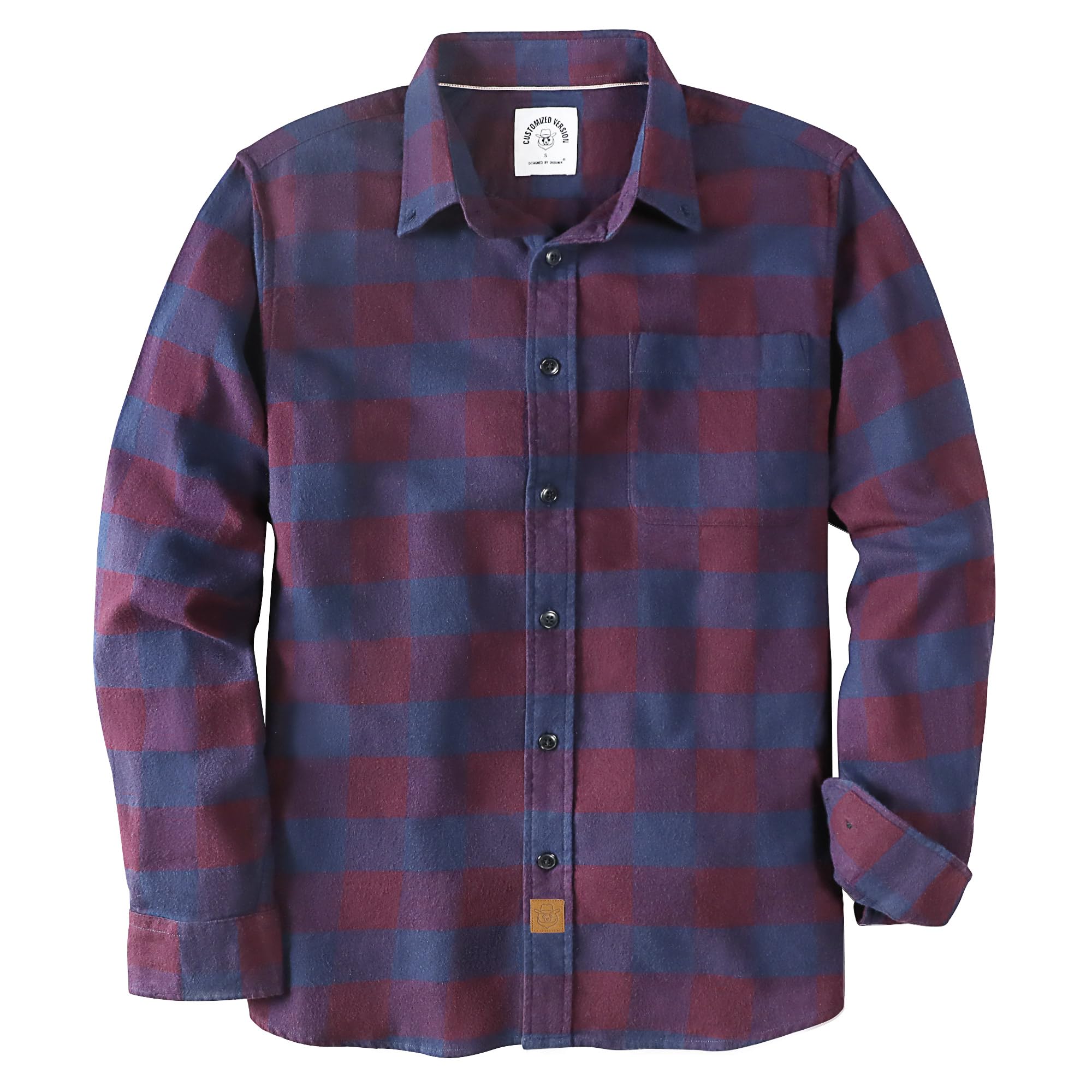 Dubinik® 6 oz Flannel Shirt for Men Plaid Mens Button Down Long Sleeve Shirts Cotton Casual A Purple and Blue Plaid XX-Large