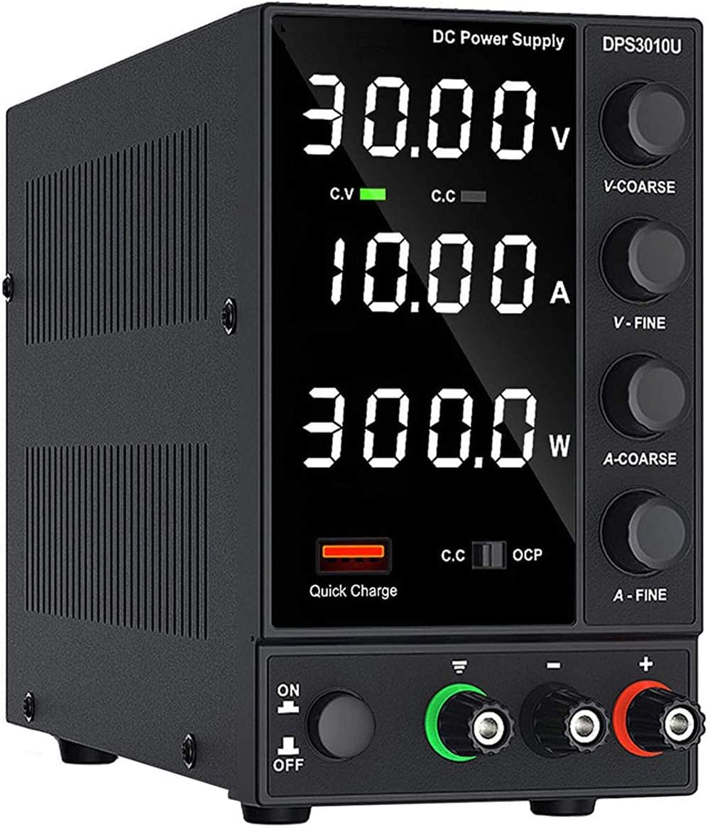 DC Power Supply Variable, YEESON 0-30V 0-10A Switching DC Power Supply 4 Digits Display LED High Precision, USB Quick-Charge Interface, Alligator Clips for Lab Equipment, DIY Tool, Repair