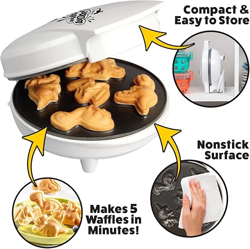 Miniatura 2 de Mini waflera de dinosaurio, 5 dinosaurios diferentes en forma de 3D de doble cara en cuestión de minutos, diversión de desayuno para niños y adultos