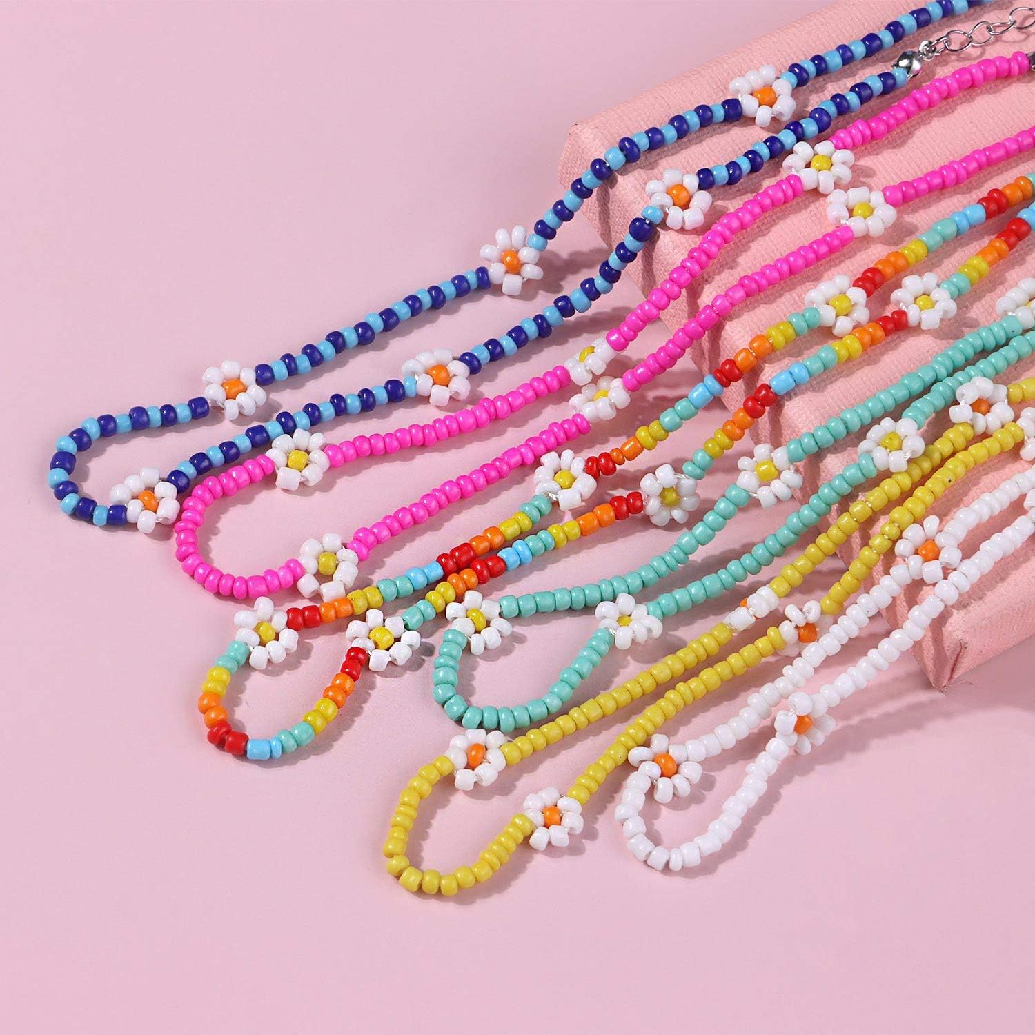 Tiande Daisy Flower Boho Coloful Beaded Choker Necklace for Women Handmade Cute Necklace Seed Beads Summer Beach Collar Clavicle Choker Necklace - Image 3