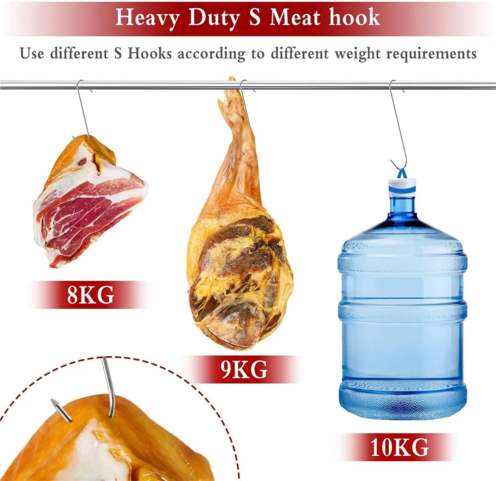 Gancho de carnicero de acero inoxidable en forma de S, 50 unidades, for ahumado en caliente y frío, carnicería, caza, pollo, barbacoa, salchichas de cerdo, tocino y parrilla. Para Carnes(15cm)