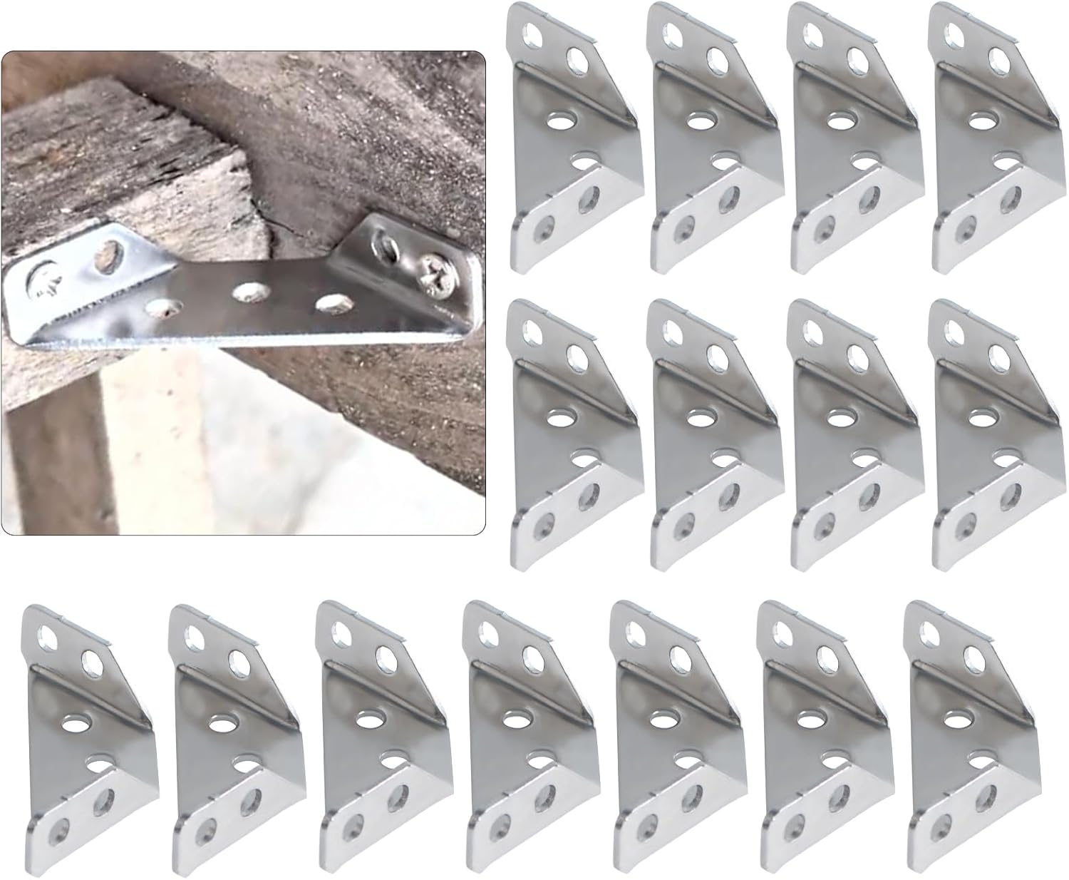 Trapezoid L Shelf Bracket Brace - Corner Connector: 15 Pack Angle Brackets Stainless Steel Support Joint with Mounting Hardware Used for Wood Chair Furniture Cabinetry Vanity Project Build Repair