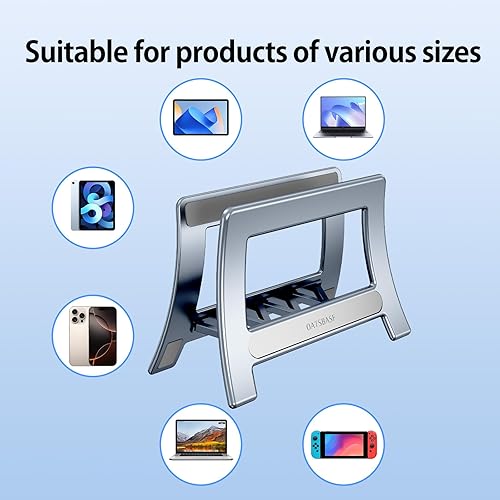 Miniatura 6 de Soporte vertical para laptop para escritorio, soporte para MacBook con bloqueo automático por gravedad, soporte vertical de plástico ABS compatible