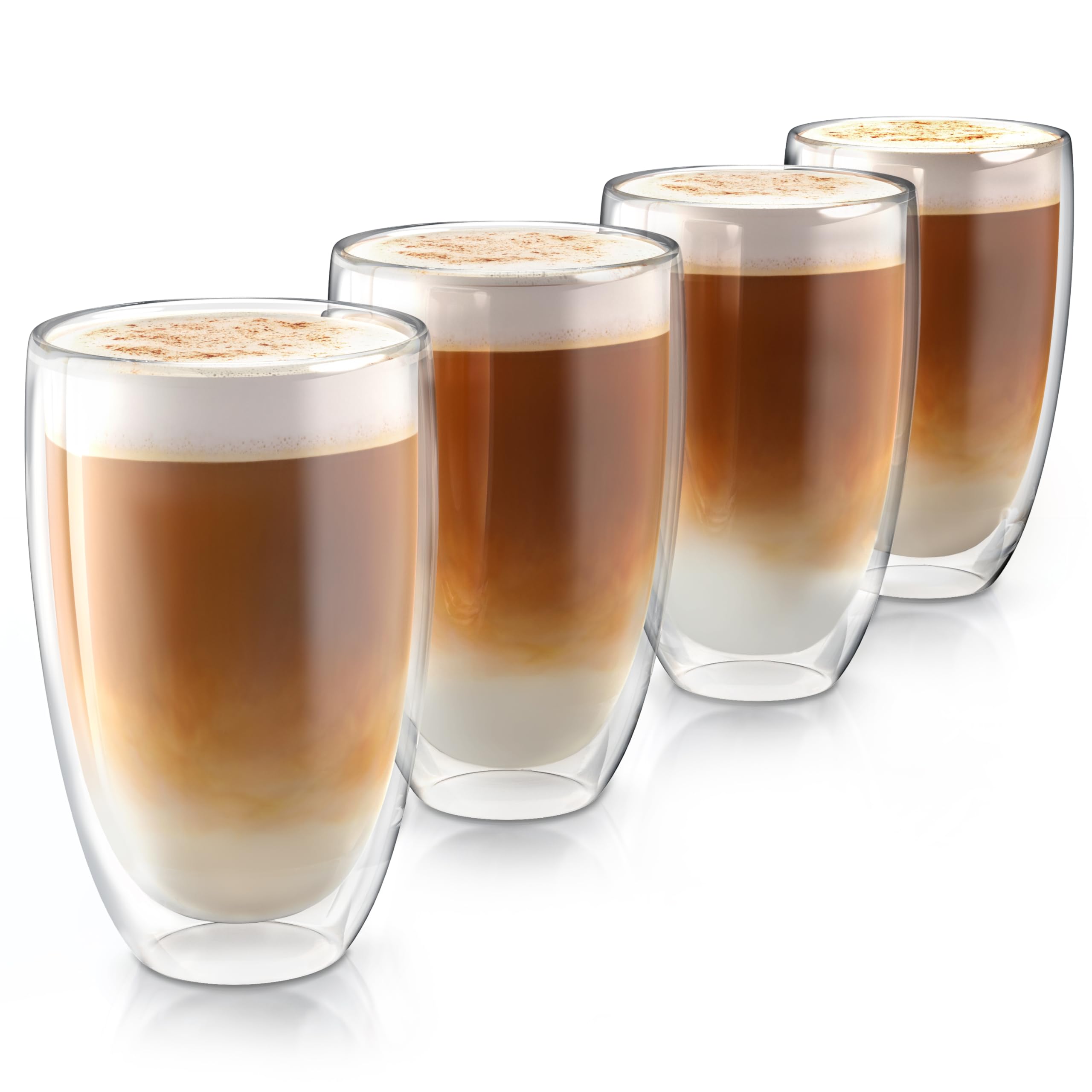 Arendo - doppelwandige Trinkgläser 450ml mit Henkel - Latte Macchiato Cappuccino Tee - 4er Set – Doppelwandglas - Thermotassen - spülmaschinengeeignet - Teetasse Kaffeetasse - Thermogläser