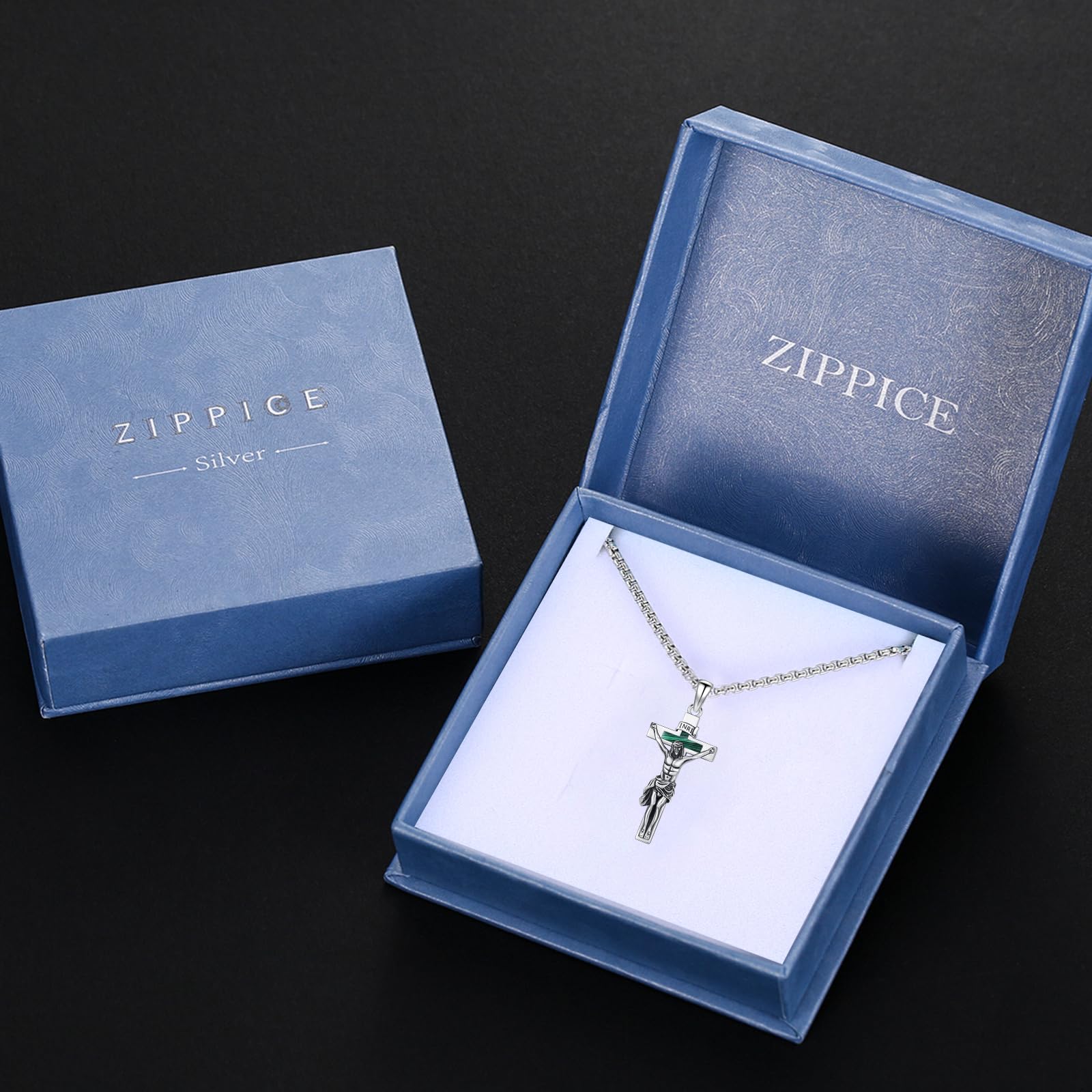 Collana con ciondolo a forma di crocifisso, in argento Sterling 925, con ciondolo a forma di croce cattolica, regalo di Natale, per uomini e donne, 38 x 20 mm, 52 inches, Argento sterling, Non