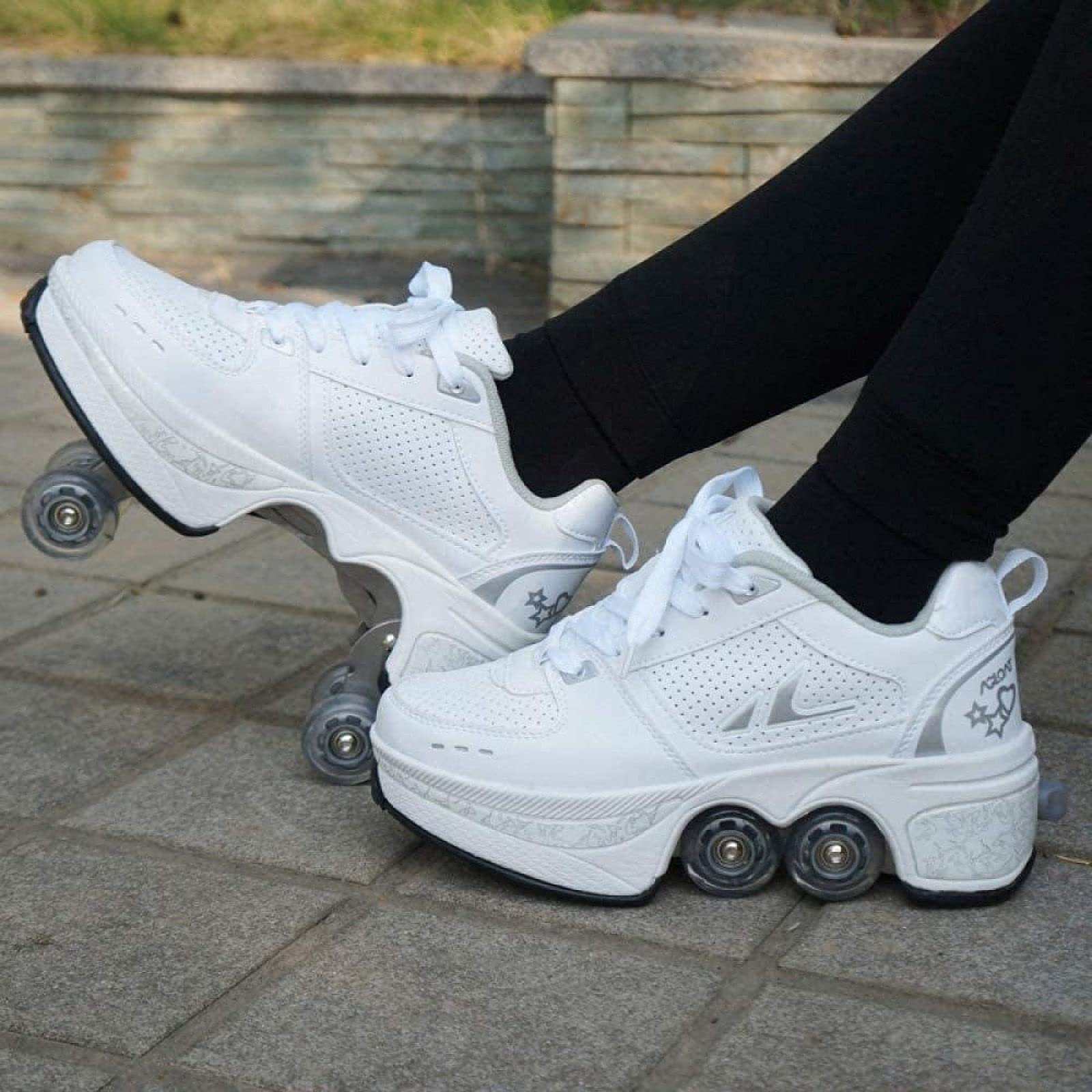 Deformation Roller Shoes Scarpe da Skate per Donna Uomo, Ragazzi Bambini Scarpe con Ruote Roller Sneakers Scarpe, per Regalo per Principianti Unisex,White-EU31