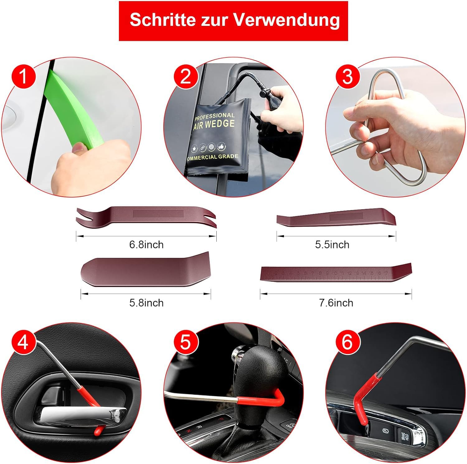 Kit de herramientas para coche, 16 herramientas, Kit de desbloqueo de Puerta de Coche, kit de agarrador de Largo Alcance de fácil Acceso, bolsa de cuña de aire, herramientas profesionales para coche