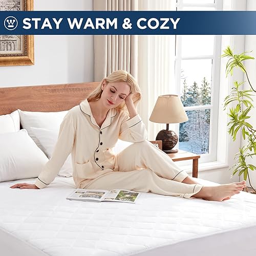 Miniatura 6 de Westinghouse Cubrecolchón térmico tamaño King, calentador de cama eléctrico acolchado de lujo con 10 ajustes de calor, doble control y 1-12 horas de