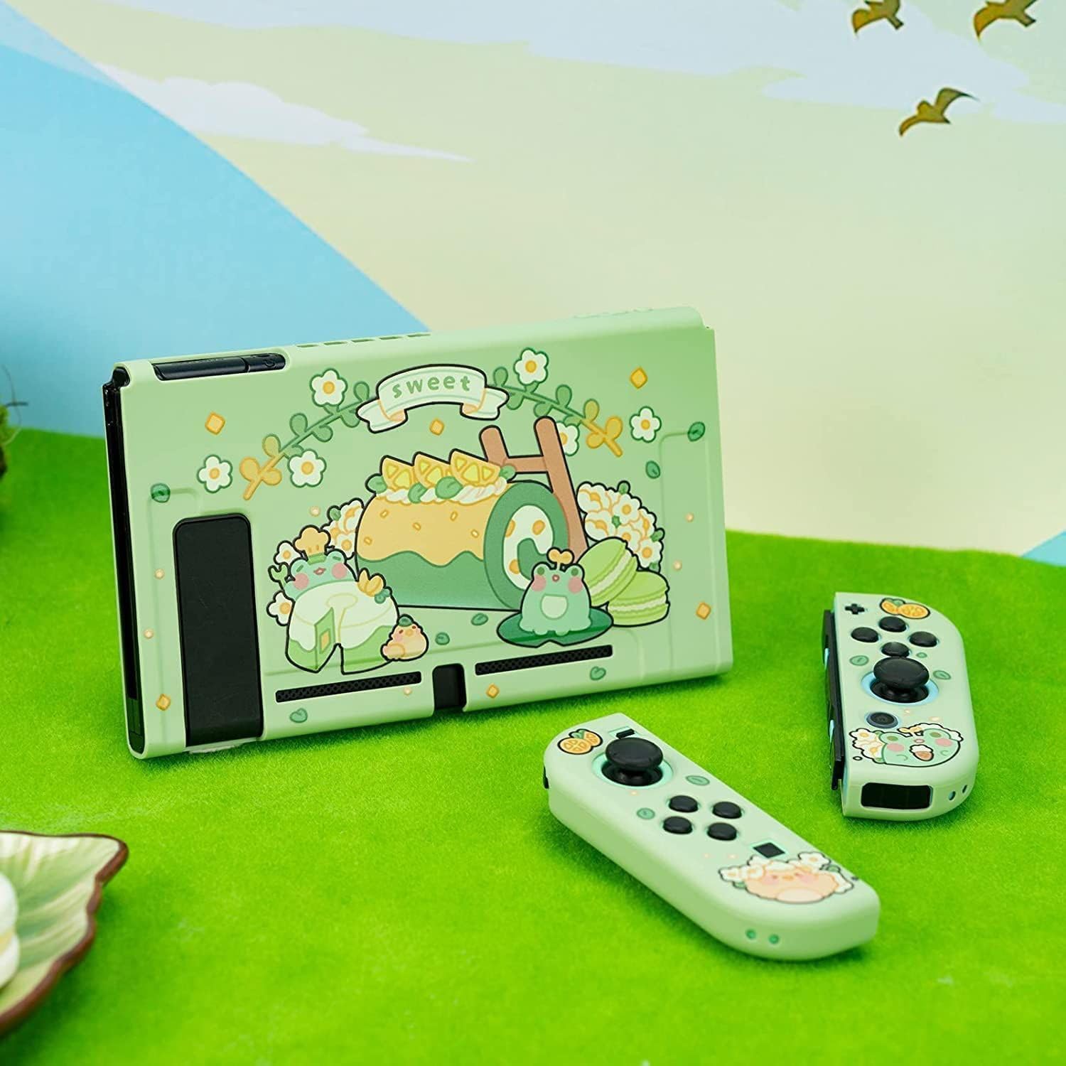 GeekShare Coque de Protection Compatible avec Switch - Coque Fine en TPU Souple Compatible avec Switch Console et Joy Con - Matcha Froggy